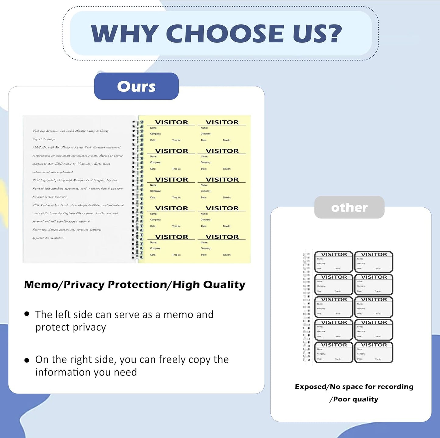 1 Pack of 150 Visitor Badges Registry Log with Carbon Copy Visitor Stickers Letter Size Visitor Log Book Extras Protecting Privacy Pages Spiral-Bound Self Visitor Badges Guest Register Book(1)