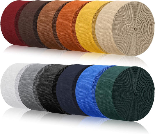 WILLBOND 12 Rolls Colorful Elastic Band Folding Elastic Cord Heavy Duty Stretch Band Knitted Flat Band for Sewing Crafts DIY Comforter Cuffs(1 Inch X 2.2 Yard,Dark Color)