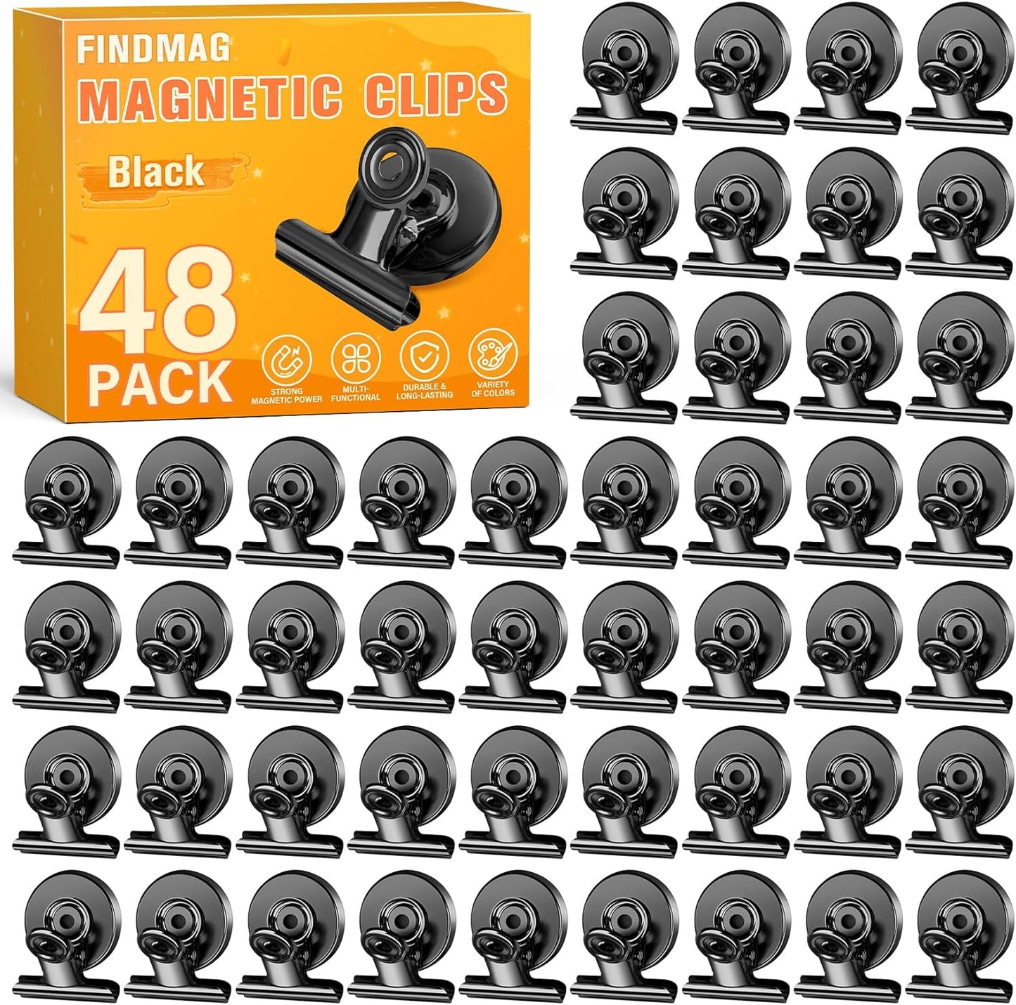 FINDMAG 48 Pack Magnetic Clips for Photo Display, Picture Hanging, Heavy Duty Scratch-Free Magnet Clips for Refrigerator, Metal Fridge Magnets for Whiteboard, Kitchen, Office, School Use.