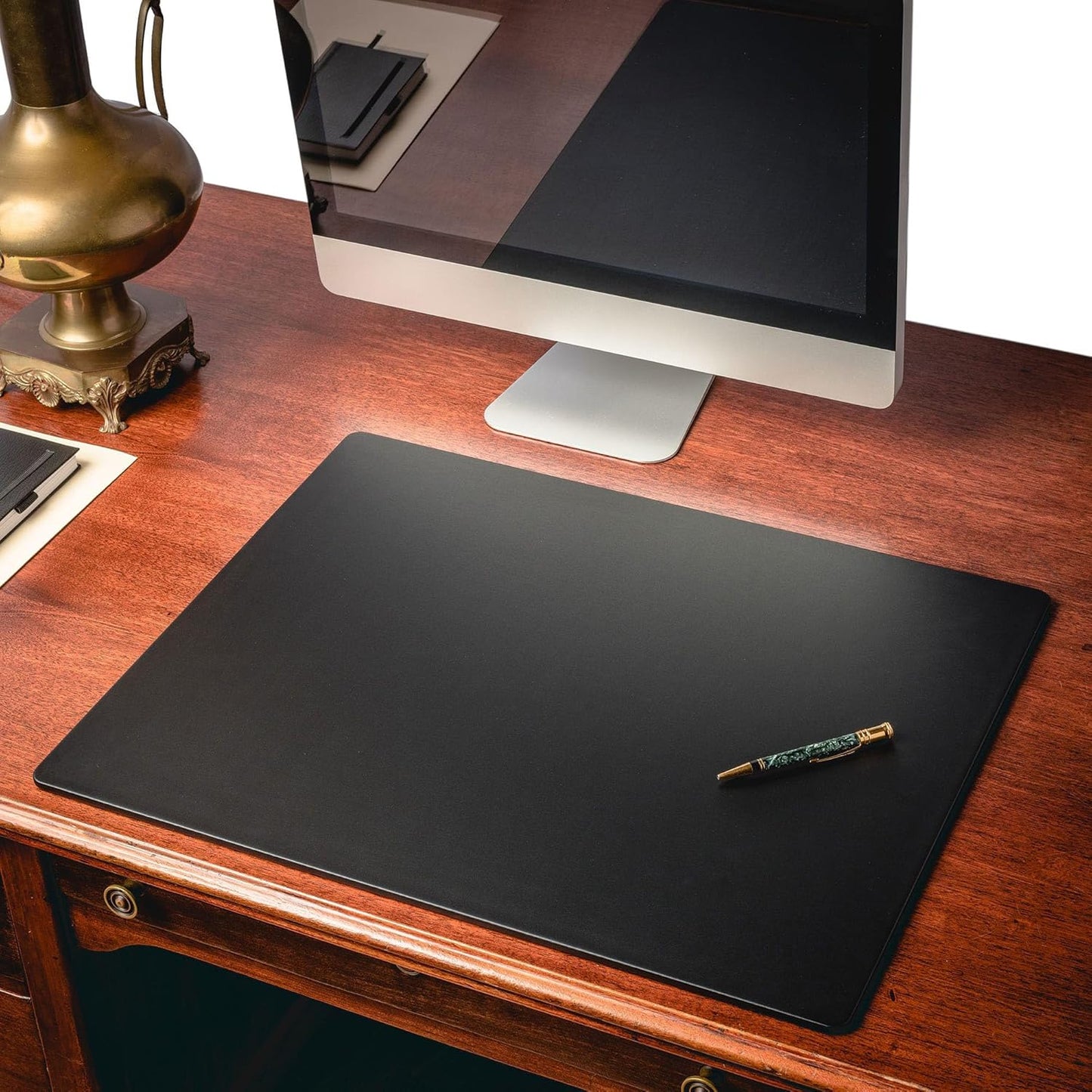 Dacasso 24" x 19" Black Leatherette Luxury Desk Pad Blotter w/Out Side Rails for Writing - Executive Desk Surface Protector & Essential Office Decor