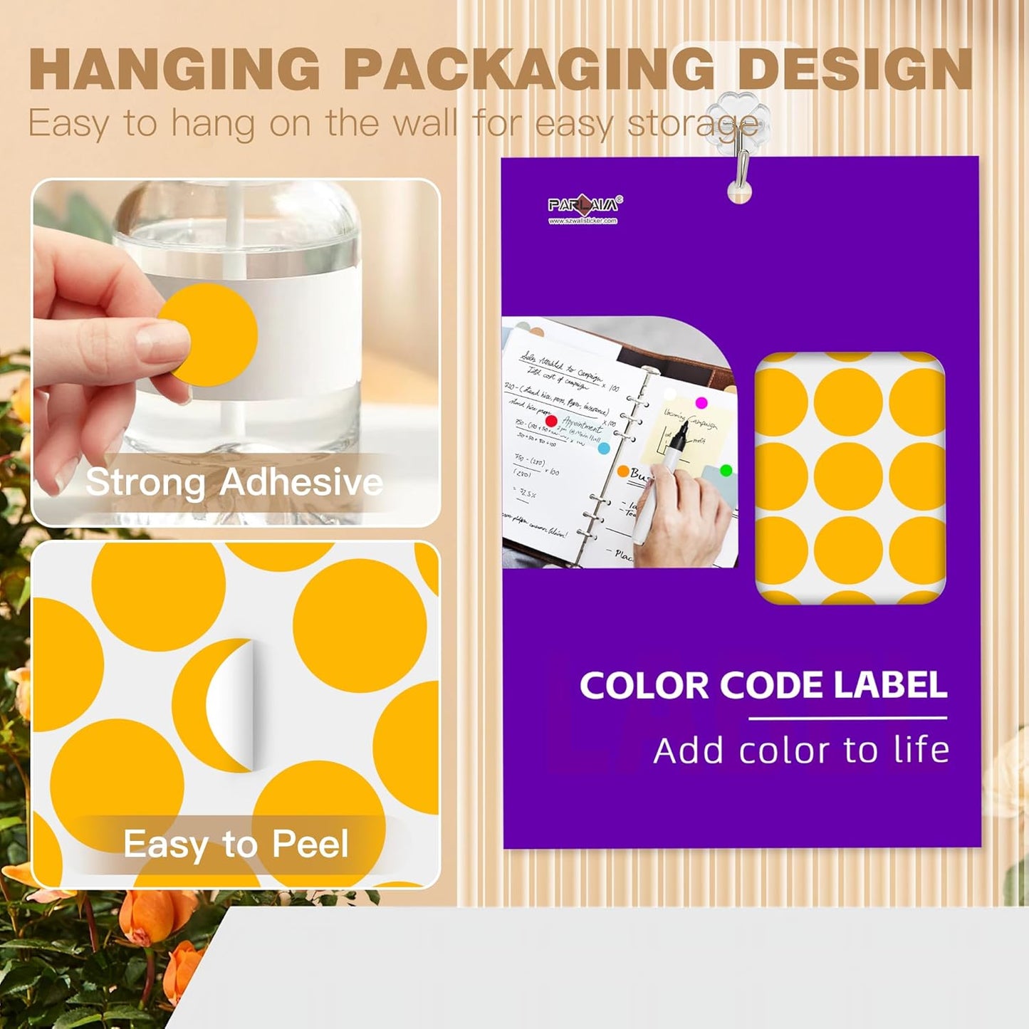 PARLAIM 1 inch Round Fluorescent Orange Dot Sticker,720PCS Permanent Adhesive Color Code Circle Sticker Labels for Office Classroom Garage Sale