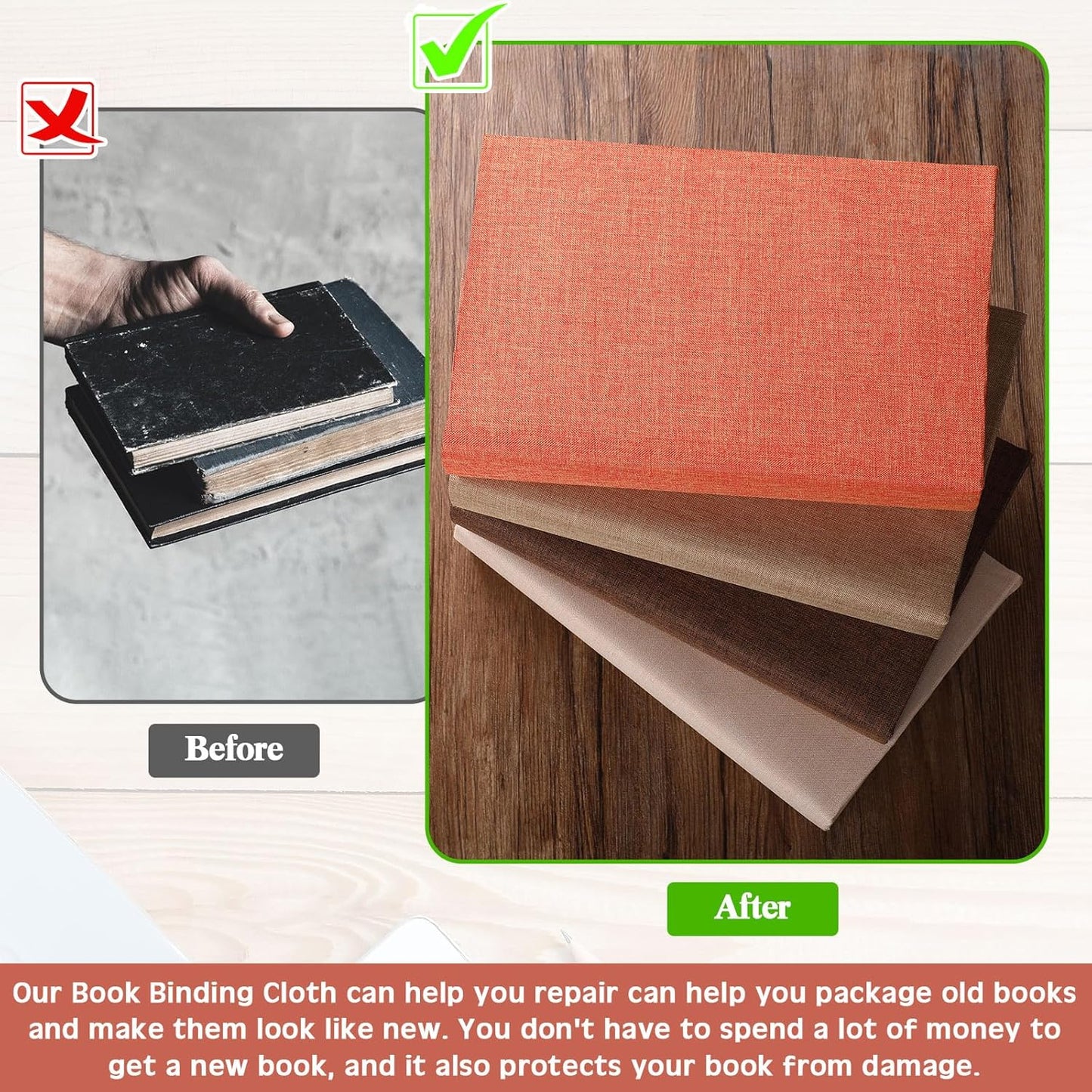 4 Pcs Book Cloth Bookcover Fabric Surface with Paper Backed Book Binding Cloth Fabric Book Cover for Scrapbooking Album DIY Craft Supplies Home, 4 Colors(Earth Color,40 x 16 Inches)