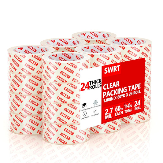 SWRT 2.7Mil Thick Ultra Clear Packing Tape, 24 Rolls Heavy Duty Packaging Tape for Shipping Packaging Moving Mailing, Thicker Sealing Tape-1.88" x 60 Yards Per Roll, 1440 Total Yards
