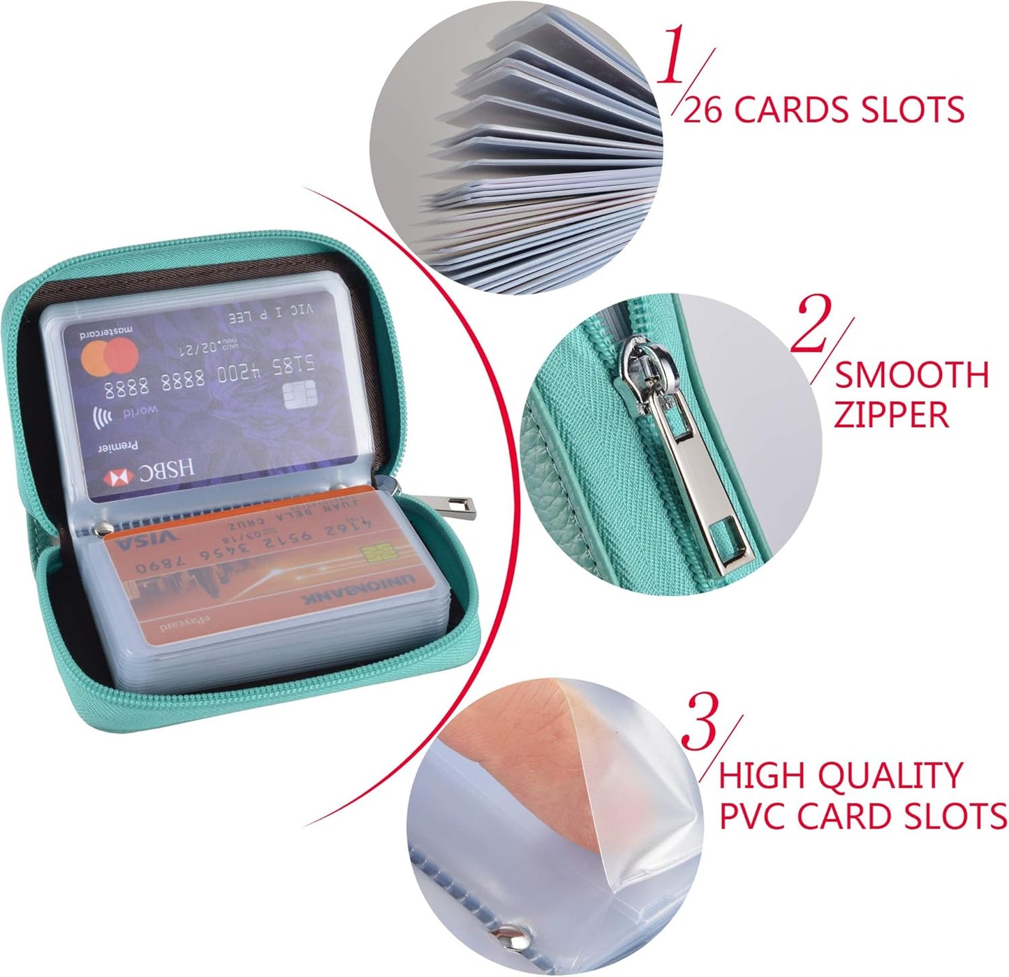 Easyoulife Genuine Leather Credit Card Holder Zipper Wallet With 26 Card Slots