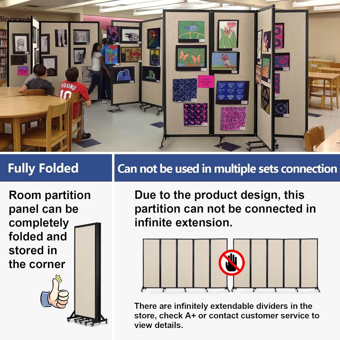 Room Partition,Folding Privacy Divider,Office Partition Dividers,Office Dividers Wall, 10'6"W x 6'7"H,Beige