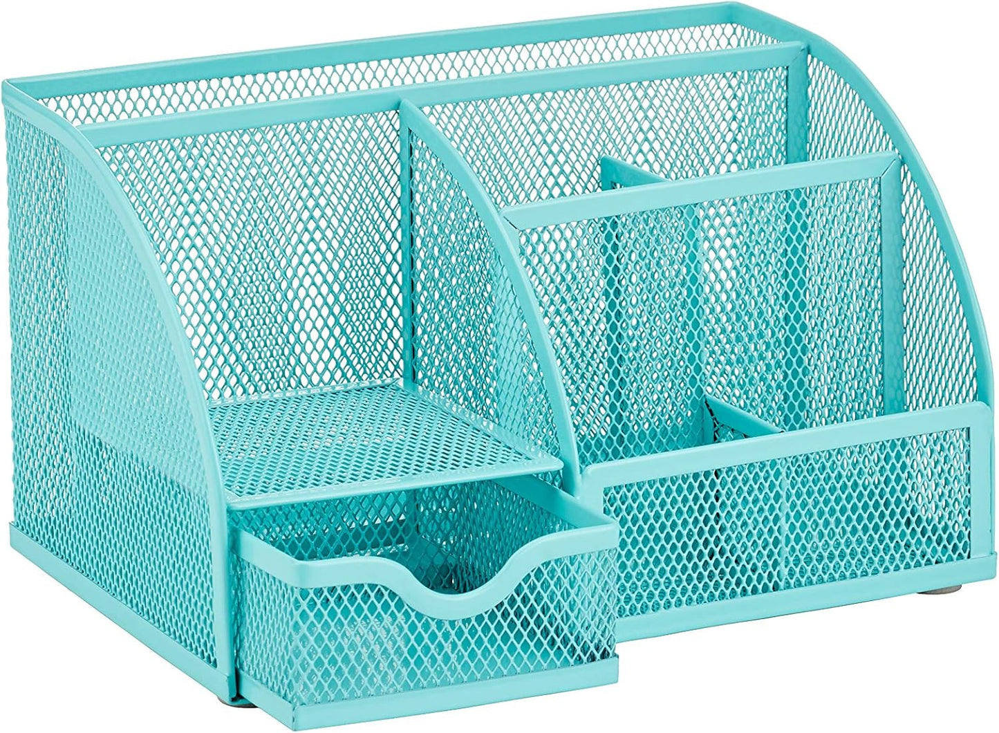 Annova Mesh Desk Organizer Office with 7 Compartments + Drawer/Desk Tidy Candy/Pen Holder/Multifunctional Organizer (Turquoise)