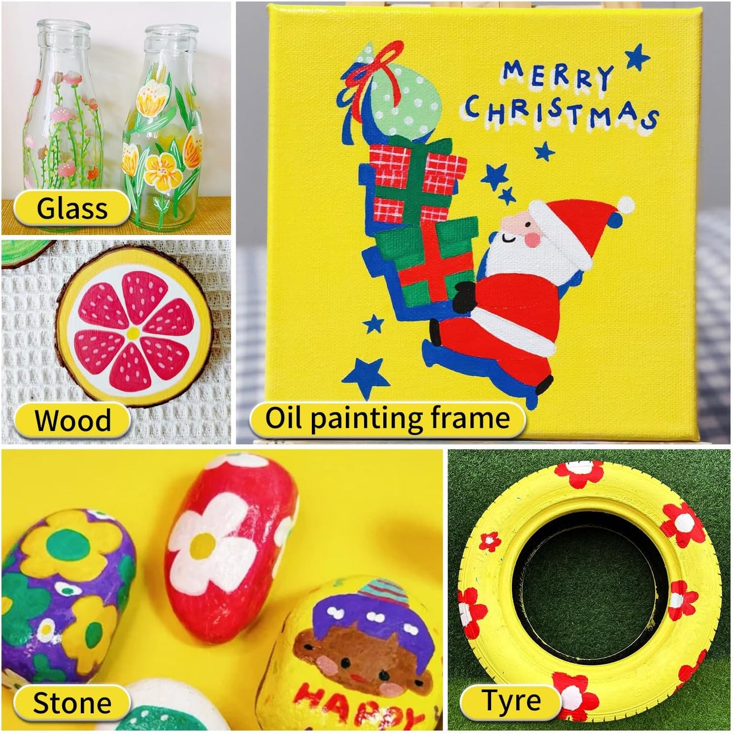 Yellow Permanent Paint Pens Paint Markers - 12 Pack Oil Based Markers, Quick Drying and Waterproof Marker Pen, Car Tire, Metal, Rock Painting, Wood, Ceramic, Plastic, Canvas, Mugs, Medium Tip