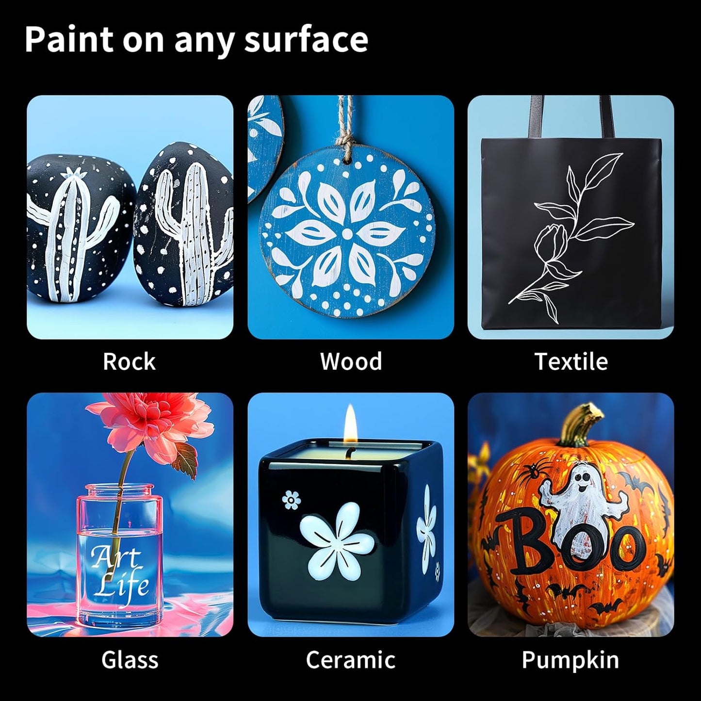 NAWOD 3 White Acrylic Paint Pens, Acrylic Paint Markers Dual Tip (Dot Tip + Brush Tip), Acrylic Permanent Markers for Rock, Fabric, Canvas, Ceramic, Glass, Wood, Paper, Labeling, Drawing, DIY Crafts