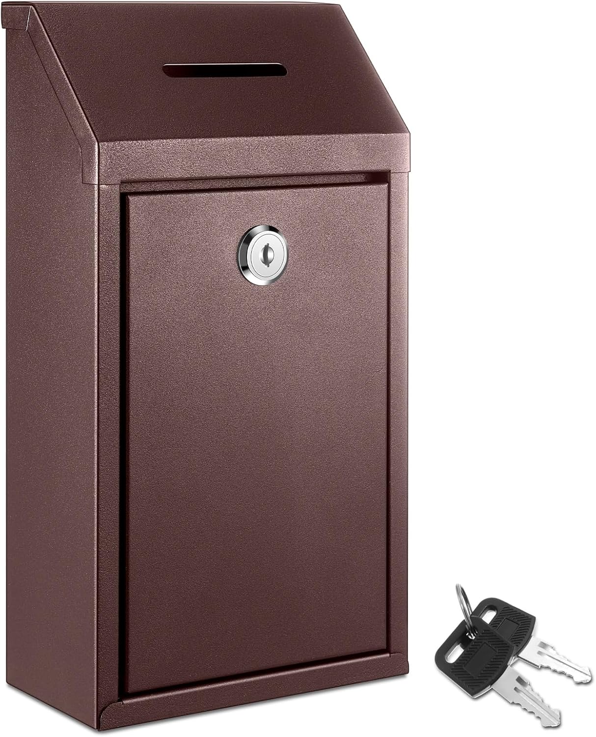 Metal Donation Cash Box Collection Safe Suggestion Box with Lock Wall Mounted Mailbox Delivery Ballot Container for Home Office Outdoor Door