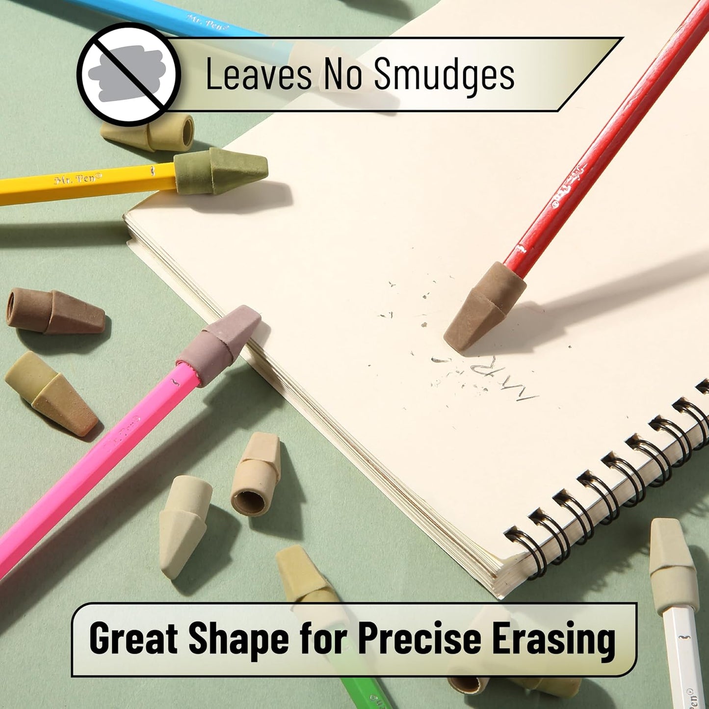 Mr. Pen- Pencil Erasers Toppers, 120 Pack, Colorful, Latex Free, No Smudge, Mr Pen Erasers for Pencils