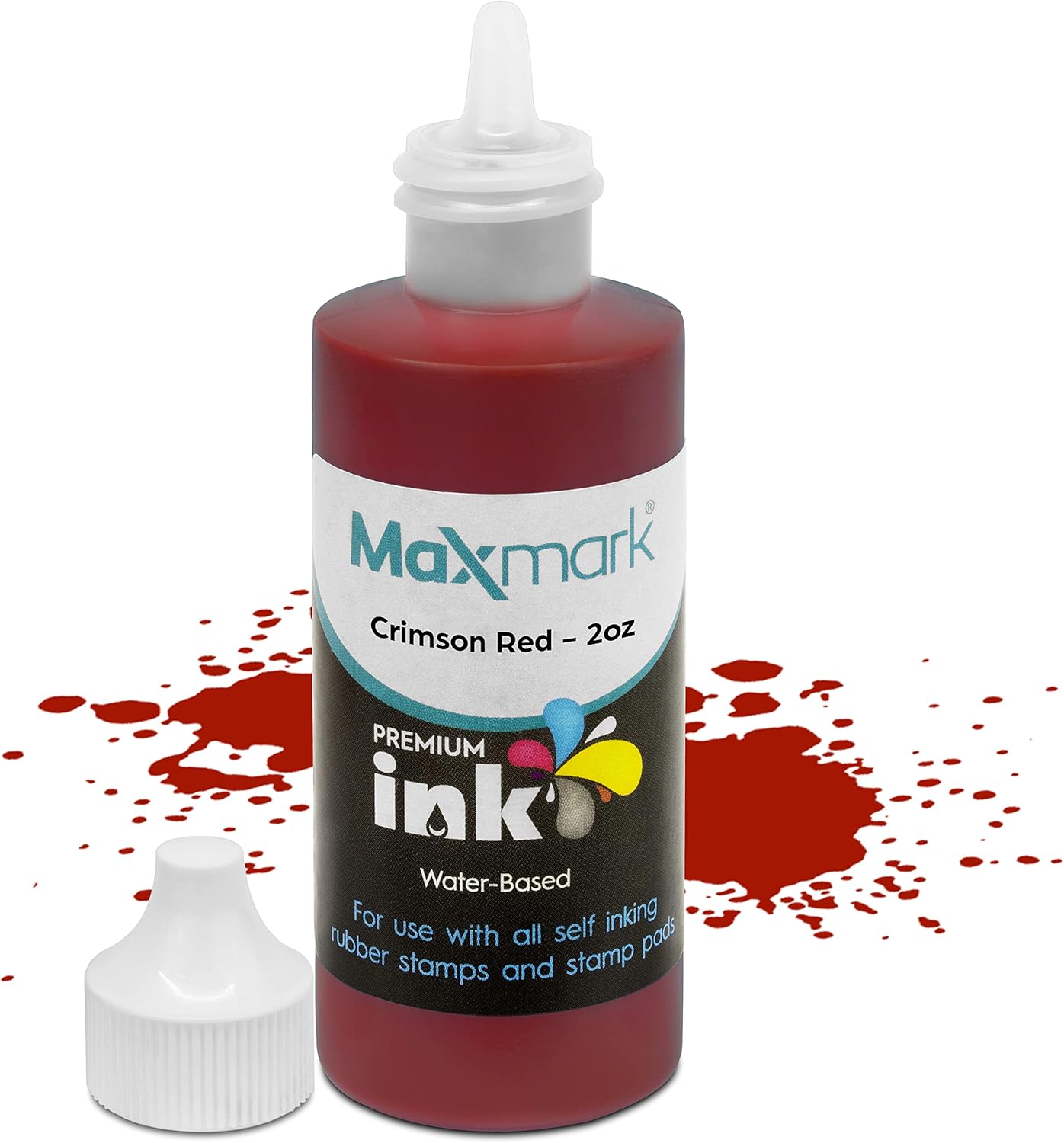MaxMark Premium Refill Ink for self Inking Stamps and Stamp Pads, Crimson Red Color - 2 oz.