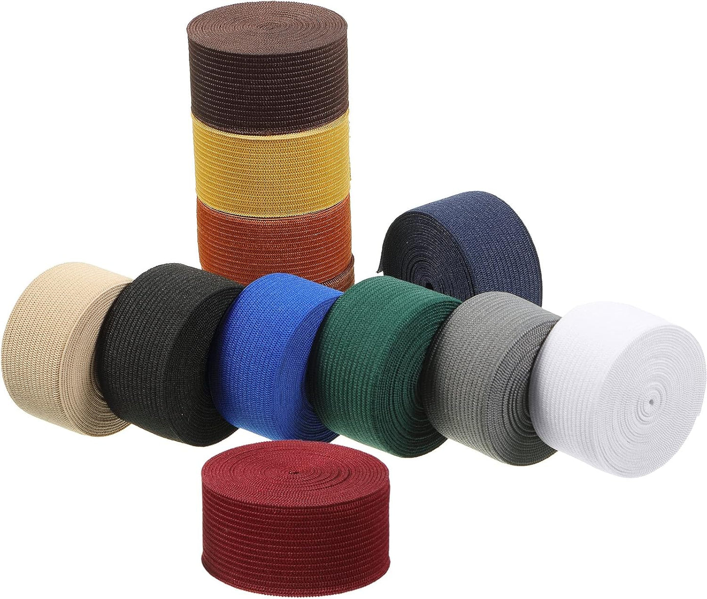 WILLBOND 12 Rolls Colorful Elastic Band Folding Elastic Cord Heavy Duty Stretch Band Knitted Flat Band for Sewing Crafts DIY Comforter Cuffs(1 Inch X 2.2 Yard,Dark Color)