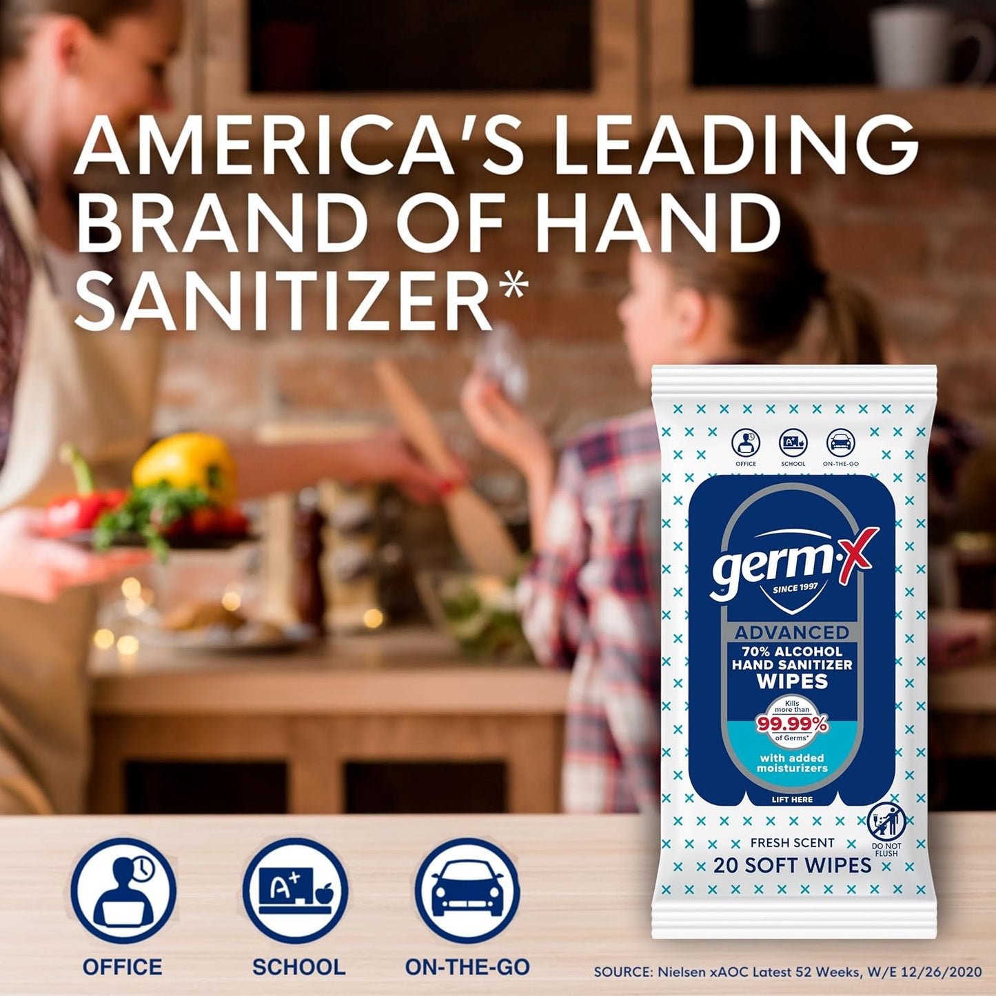 Germ-X Advanced Single-Use Hand Sanitizer Wipes, 20 Soft Wipes, Non-Drying Hand Sanitizer, Instant No Rinse Formula, Back to School Supplies, 70% Alcohol-Based Moisturizing Hand Sanitizer (Pack of 10)