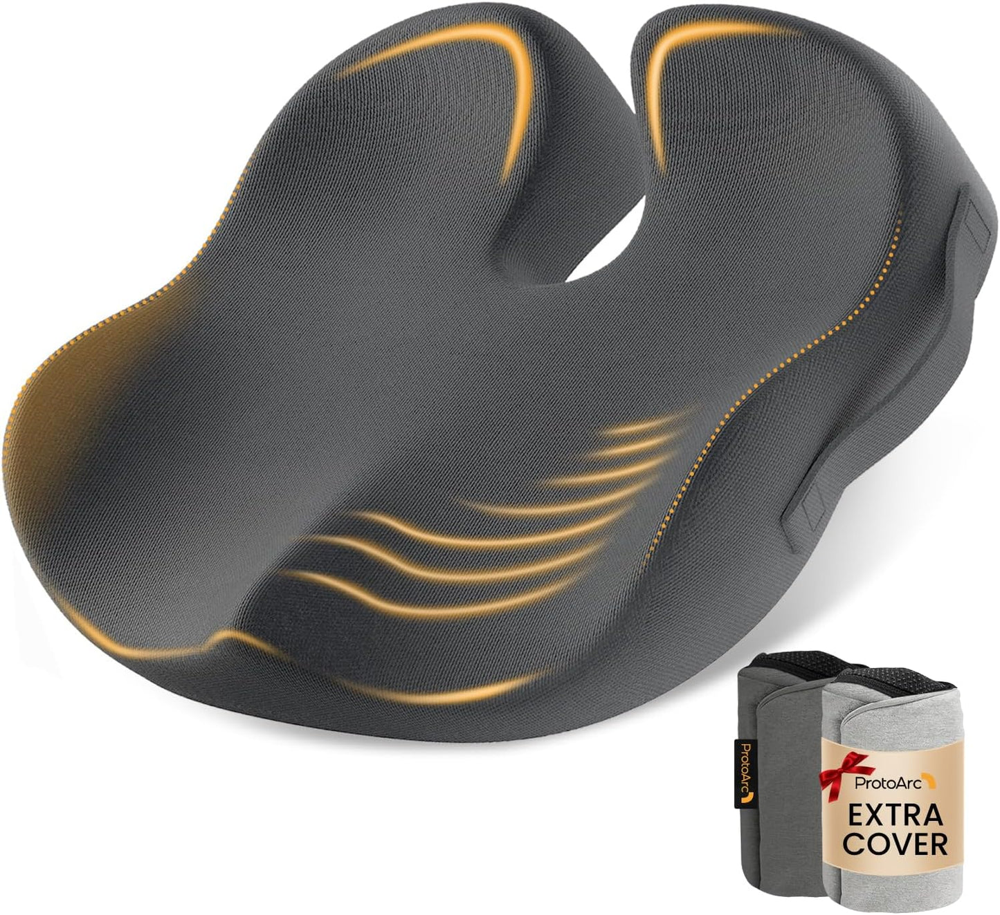 ProtoArc Extra Large Seat Cushions for Office Chairs, Ergonomic Memory Foam Seat Cushion for Home, Extra Cover, Car Seat Cushions for Driving, Pressure Relief Pad for Sciatica - Dark Gray