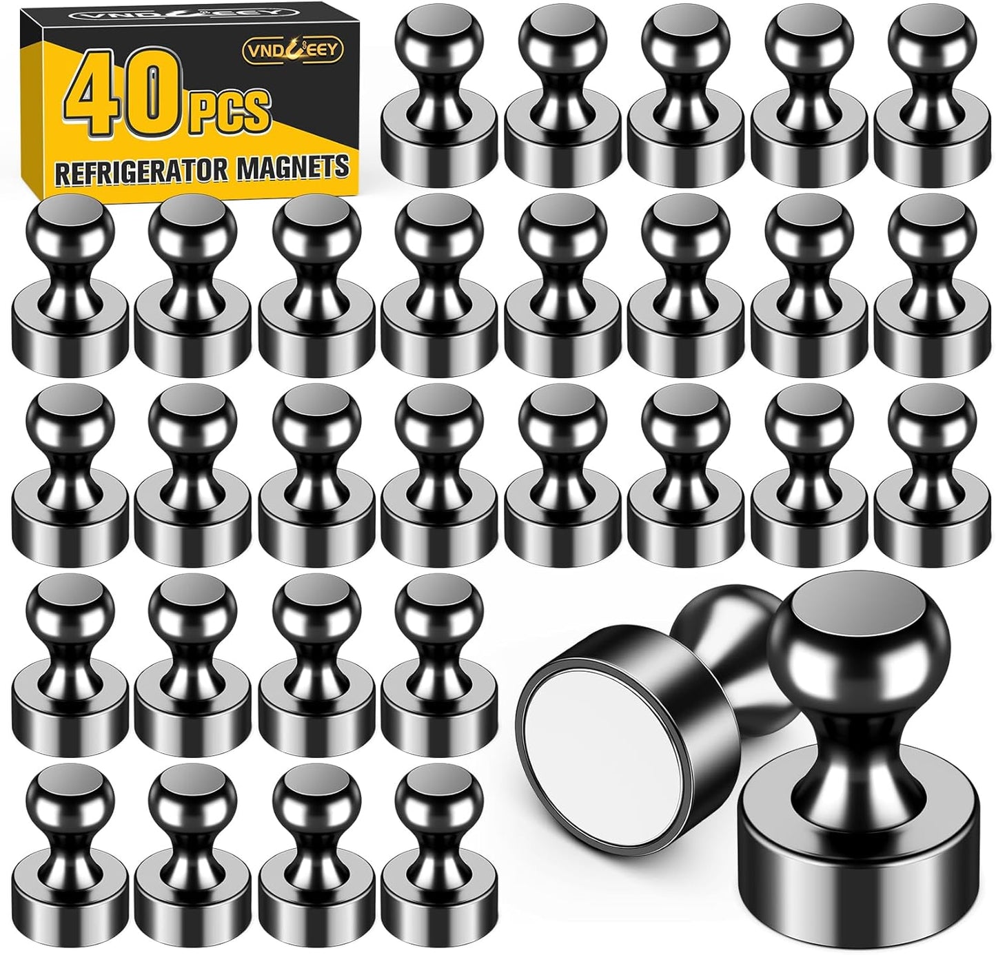 VNDUEEY 40Pcs Black Refrigerator Magnets Fridge Magnet, Strong Whiteboard Magnets, Fridge Magnets Adults, Small Magnet for Kitchen, Office, School, Locker