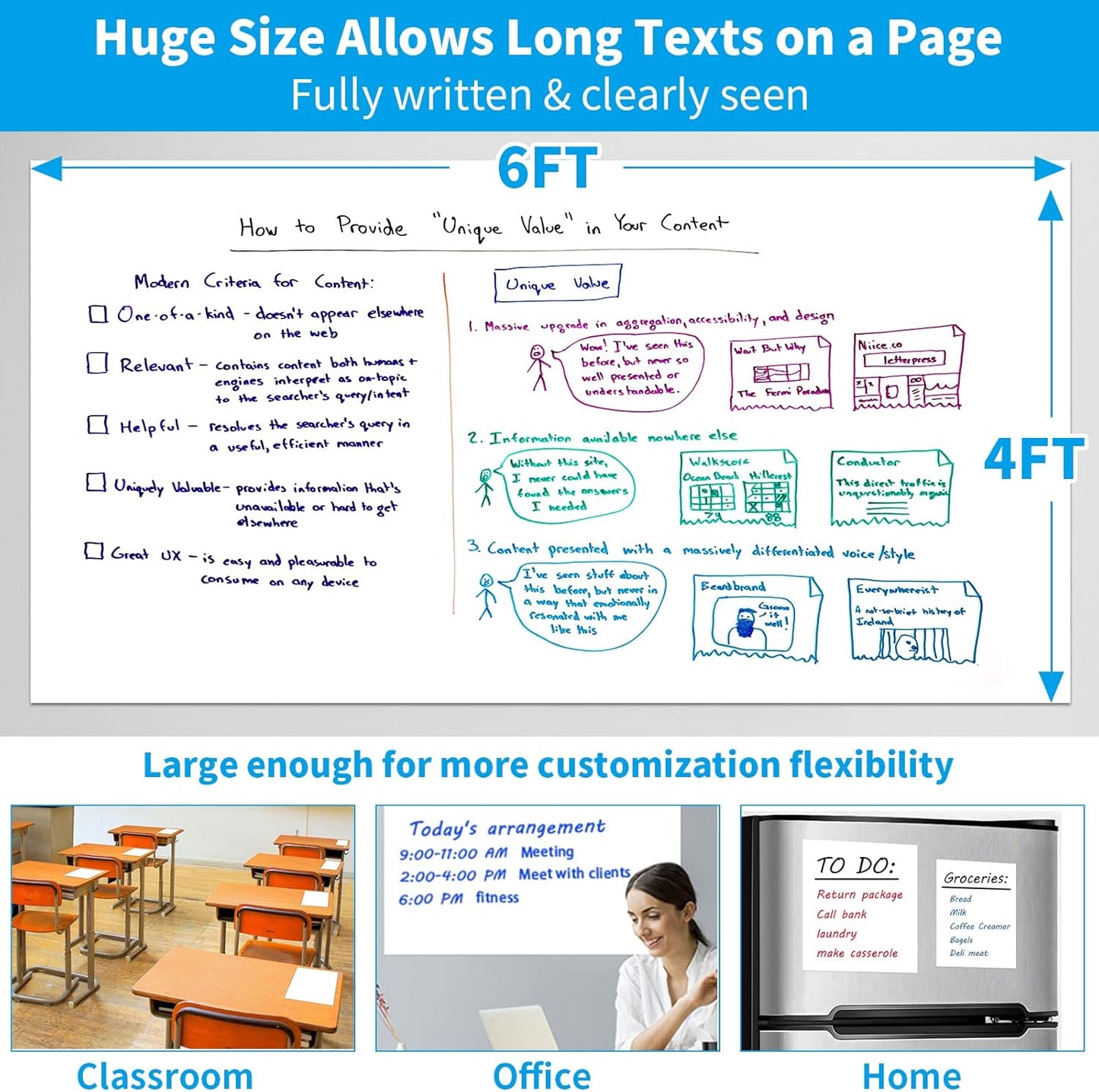 AFMAT Whiteboard Wallpaper, 6x4ft Dry Erase Contact Paper, Large Peel and Stick White Board Contact Paper, Stain-Proof & Super Sticky, No Ghost After 60 Days, Dry Erase Whiteboard Sticker for Wall