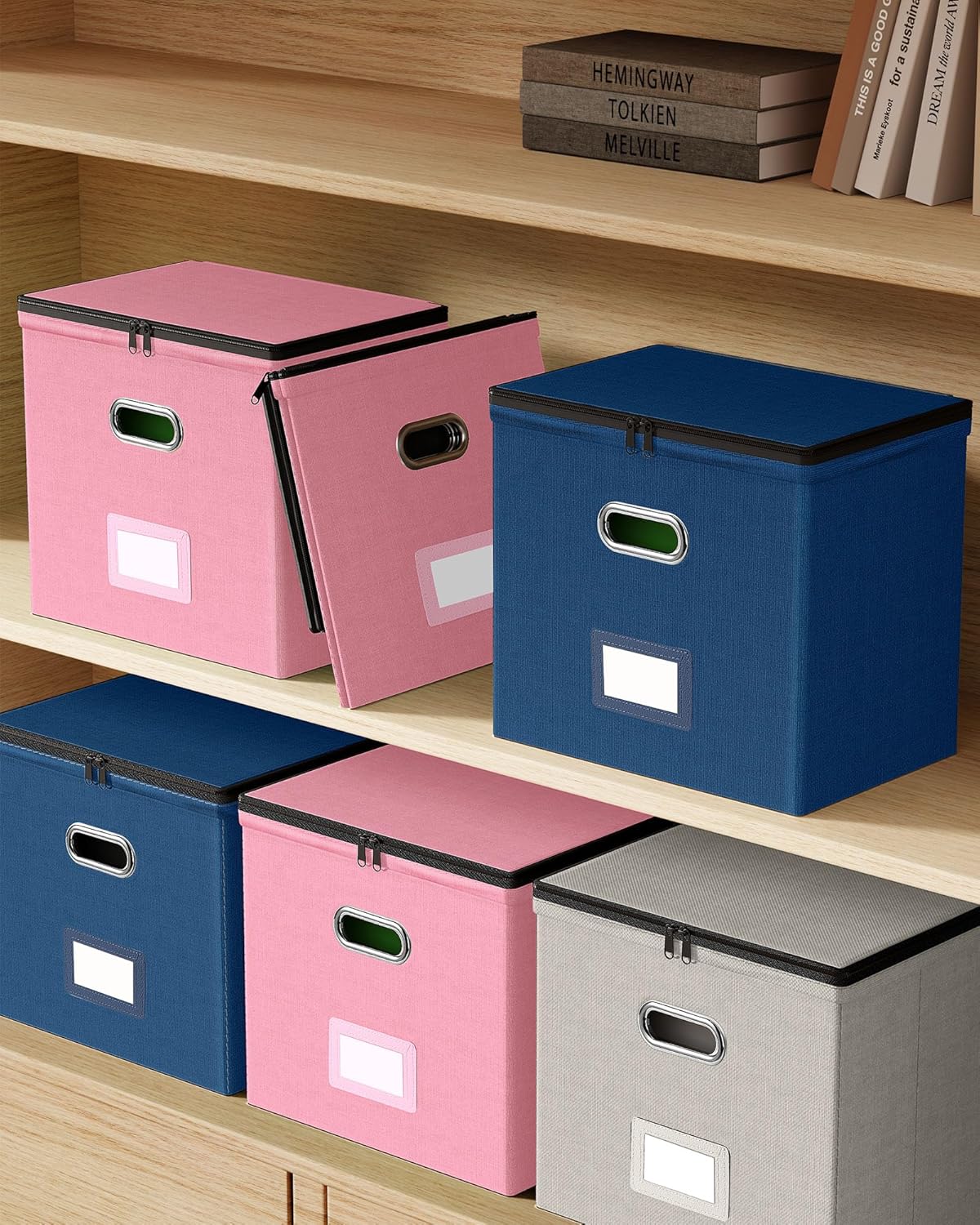 Oterri File Organizer Boxes with Lids, File Box with Mesh Pockets, Document Organizer Box for Letter Size Folders, Zippers Important Document Organizer (Pink, Small-2 Pack Without Folders)