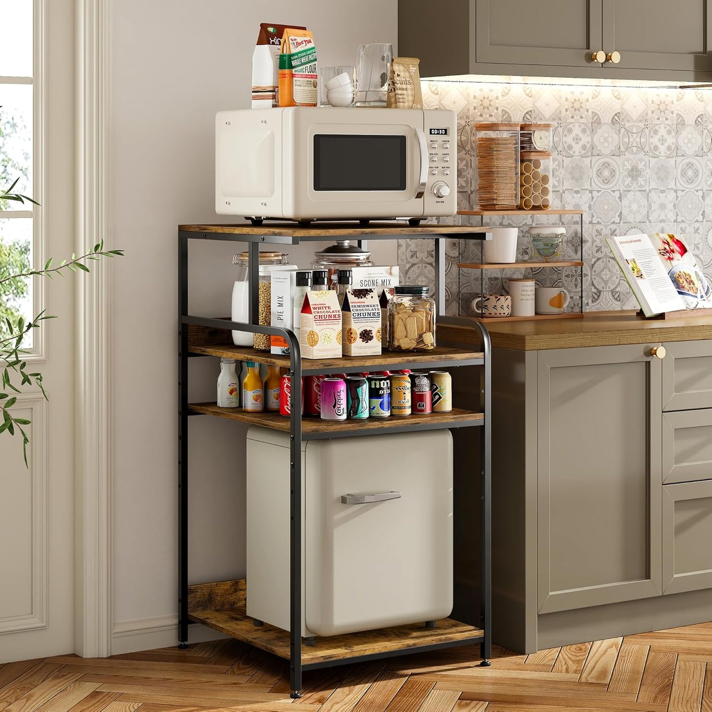 Warmiehomy 4 Tier 24" x 24" Printer Stand with Adjustable Storage Shelf - Large Tall Printer Table with Wheels - Rolling Cart for 3D Laser Printer - Home Office Small Spaces Organization (Brown)