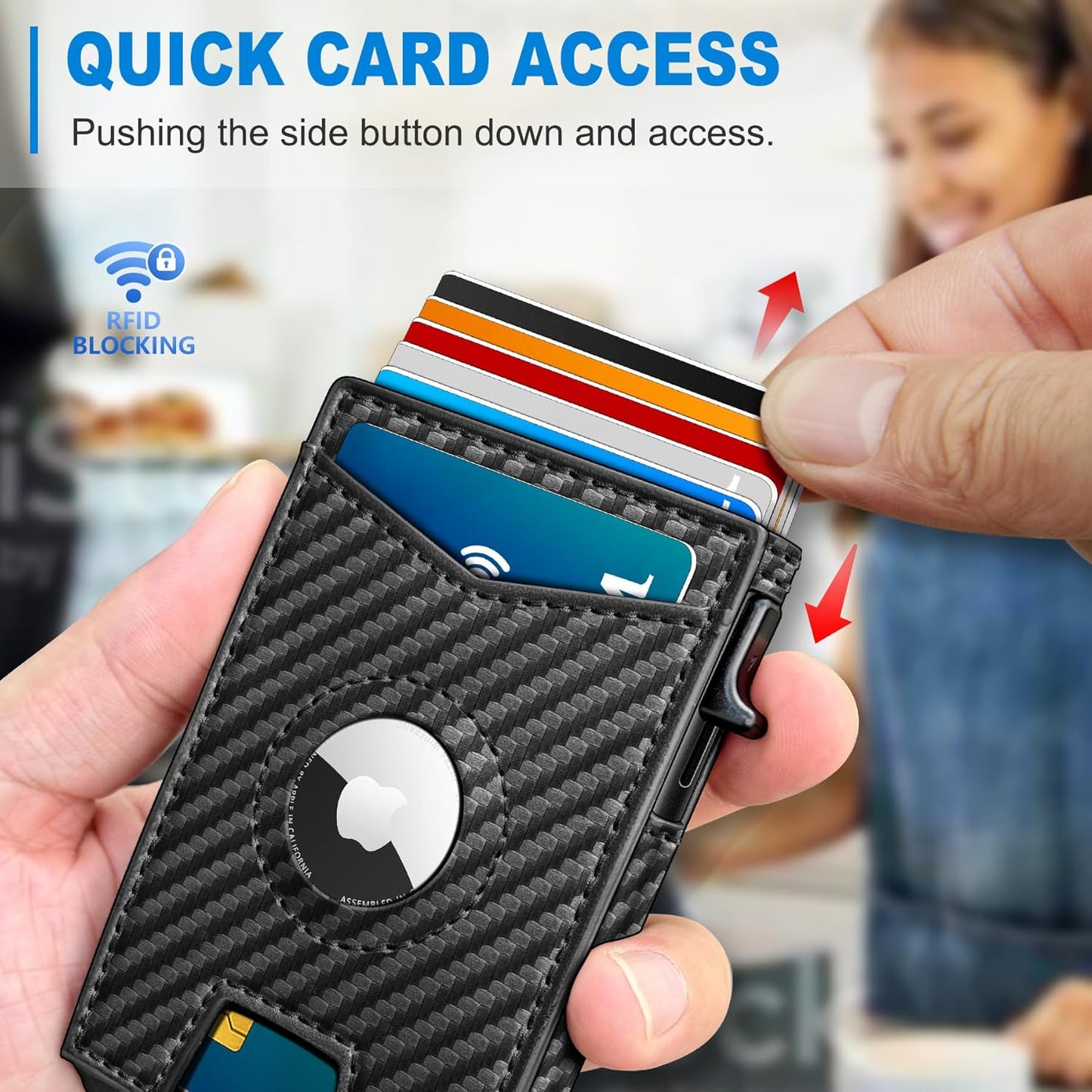 Airtag Wallet for Men,with Money Clip Gift Boxed,Slim Front Pocket Wallet RFID Blocking Metal Case Smart Pop-up Credit Card Holder in Magnetic Leather Flip