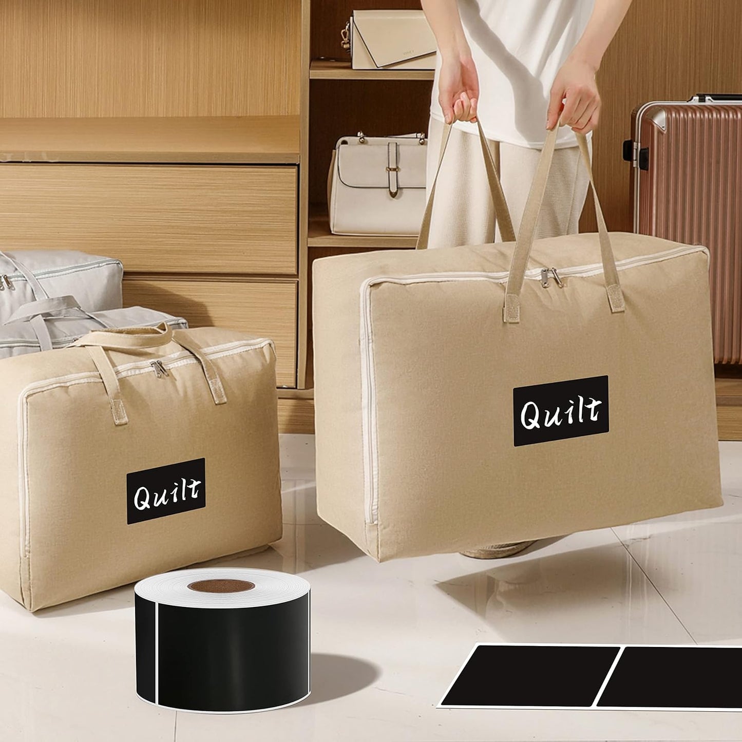 PARLAIM 5" x 3" Rectangle Color Coding Labels,500 per Inventory Labels Color Code Stickers Dispenser Box,Roll Black Sticker Labels for Inventory,Family School Storage Bins Label (Black)