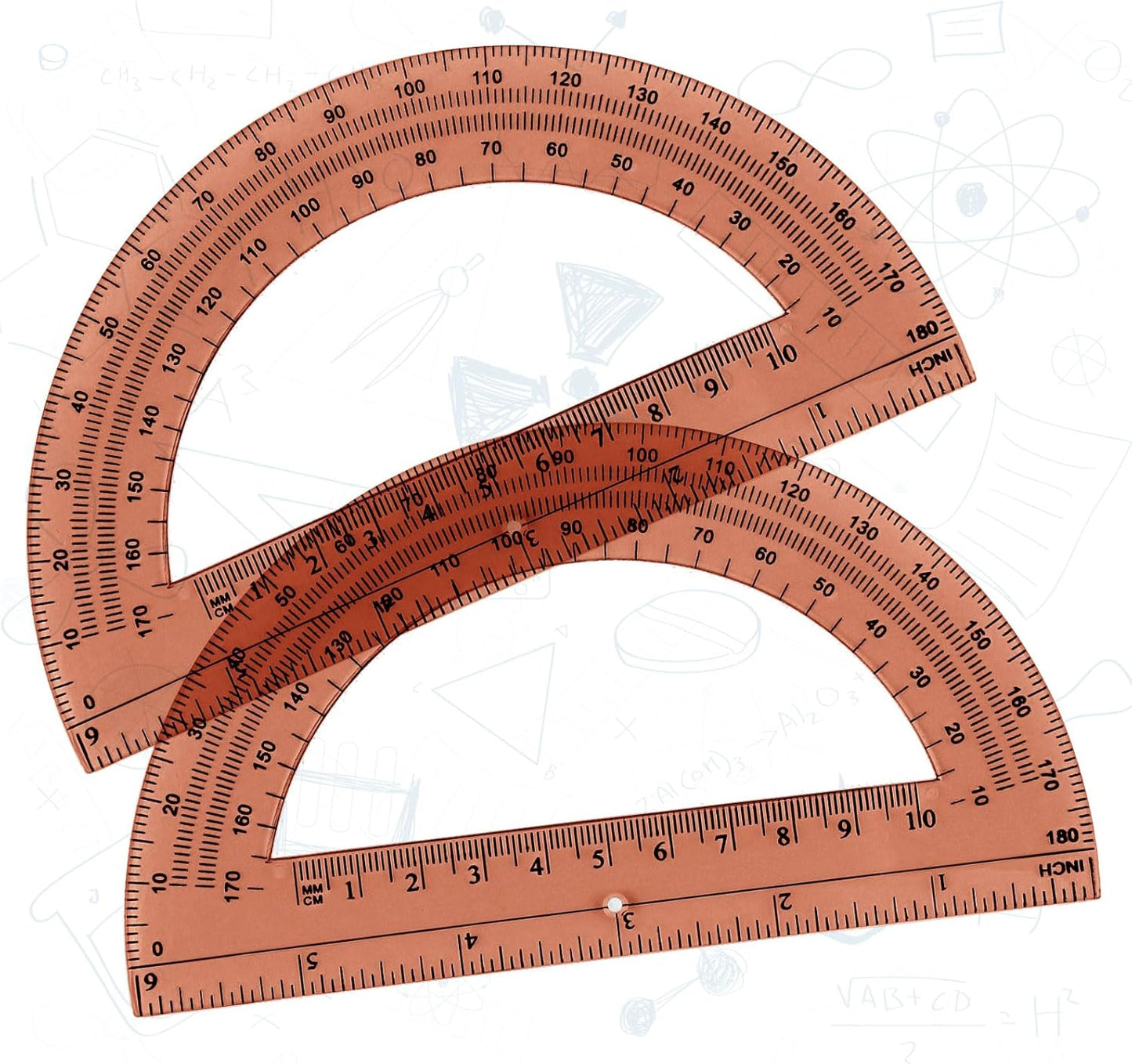 Zonon 2 Pcs 6 Inch Plastic Protractor Math Protractors 180 Degrees Angle Measurement, Translucent for Geometry Classroom Kid Student School Office Supplies(Brown)