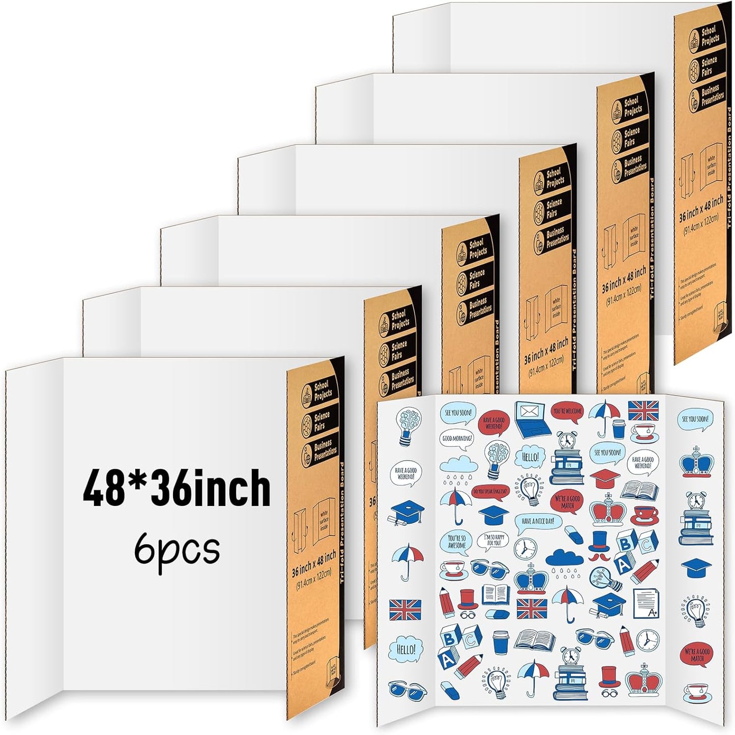6 Pack Trifold Poster Board 48" X 36", IKAYAS Single sided White Poster Boards, Science Fair Display Boards Posterboard Foamboard for Mounting, Prints,Art,Display,Projects Classroom Supplies