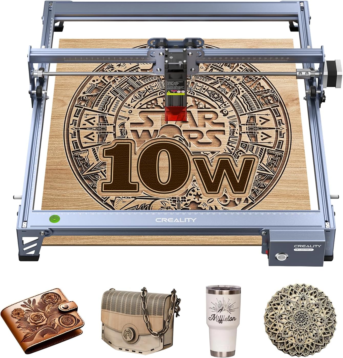 Creality Laser Engraver Machine 10W Output Power, 72W DIY Laser Engraving Machine 0.06mm High Precision Laser Cutter and Engraver for Wood and Metal, Paper, Acrylic, Glass, Leather etc, 17" x 16"
