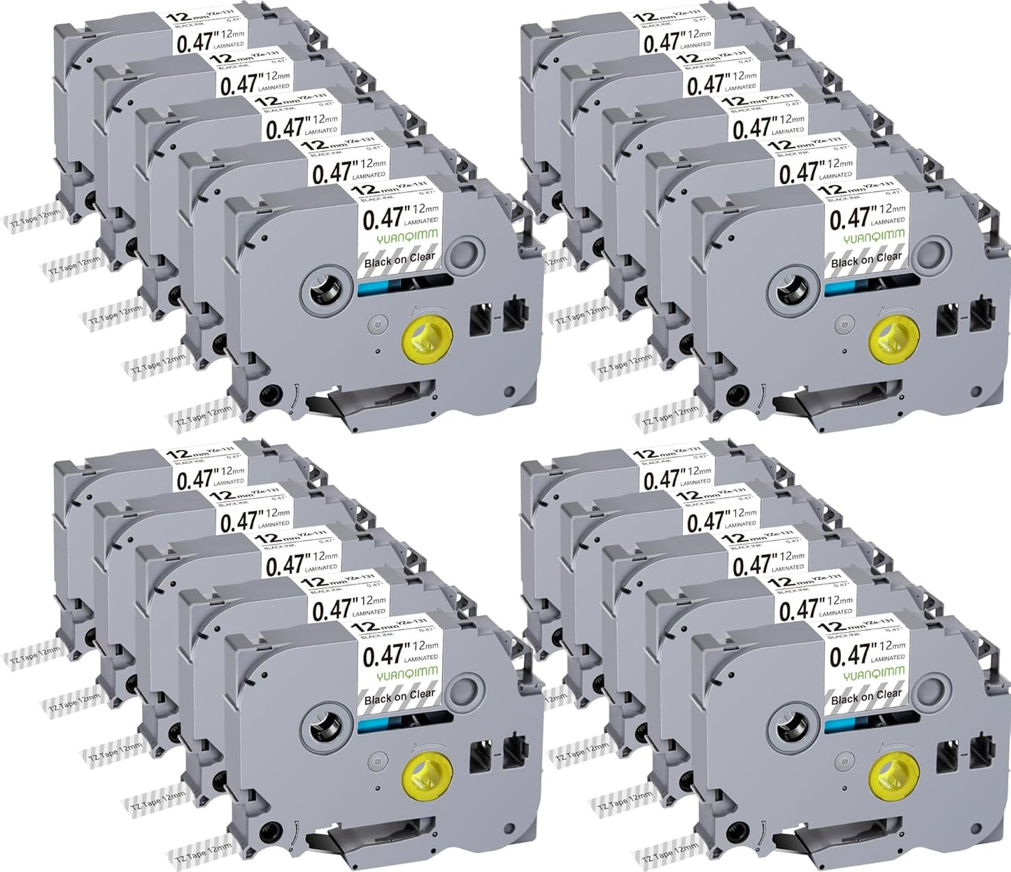 20-Pack TZe131 TZe TZ Tape 12mm 0.47 Laminated Clear Label Tape Compatible with Brother P Touch Label Maker Tape TZe-131 TZ-131 TZ131 for Brother PTD210 PTD220 PTD600 PTD410 PTD202 Printer