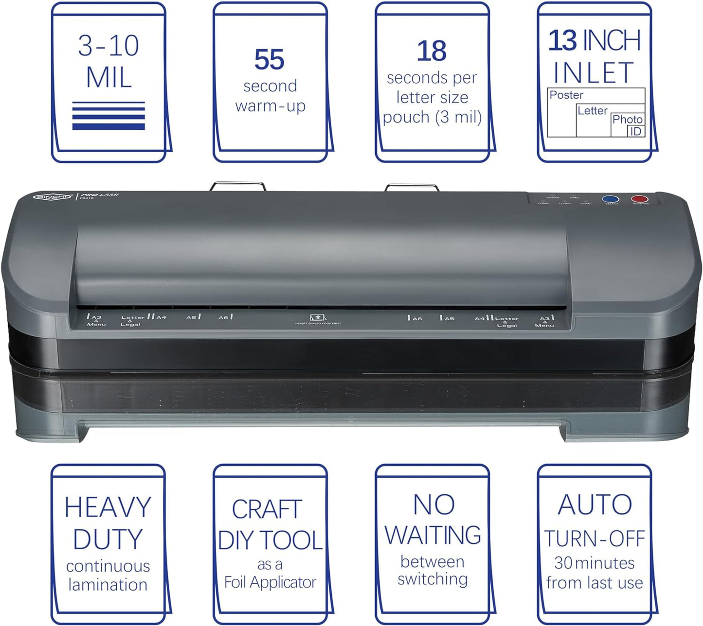 SINCHI 13-Inch Thermal Laminator & Foil Applicator, 3–10 Mil, 4-Roller, 55s Warm-Up, 40 in/Min, Auto Shutoff, Commercial-Grade Laminating Machine with 10 Pouches for Office, School, Crafts & DIY