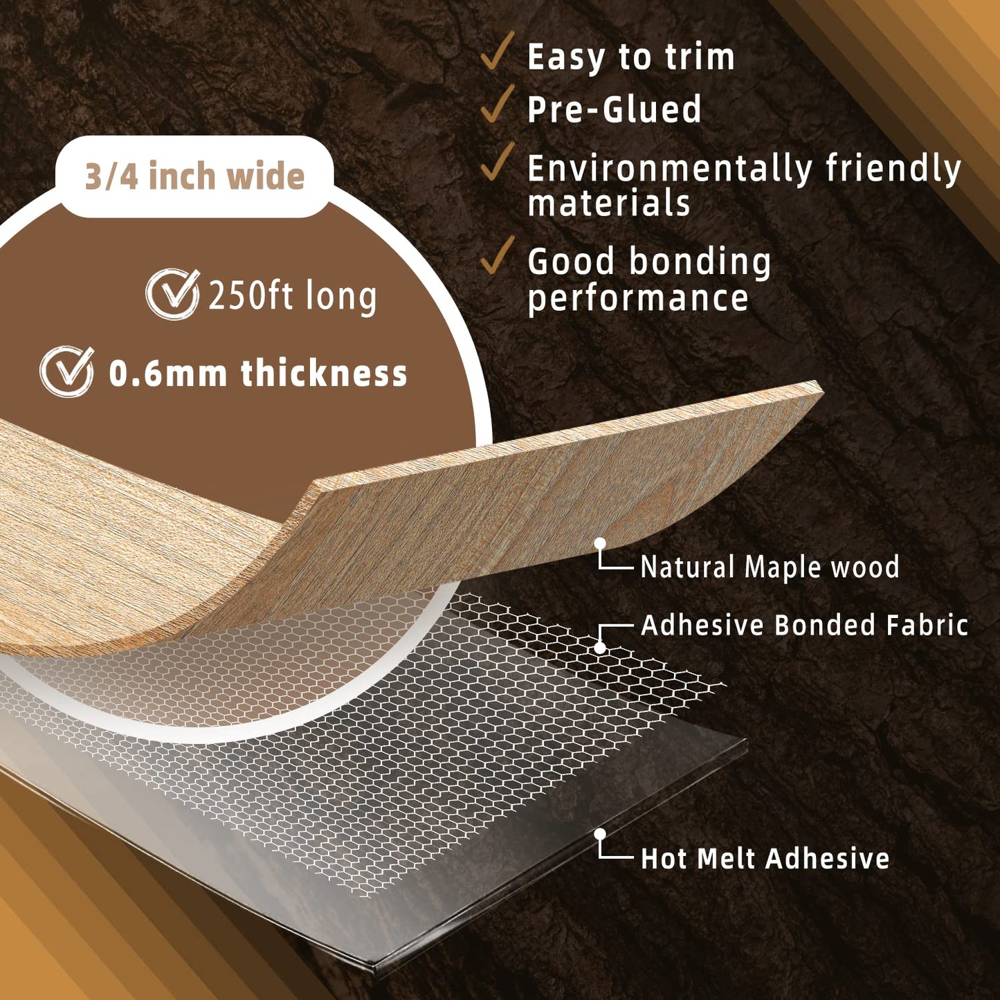 GSCIT Club Maple Edge Banding, 3/4 inch x 250ft roll of Veneer Edge Banding Preglued Flexible, Real Wood Tape Banding