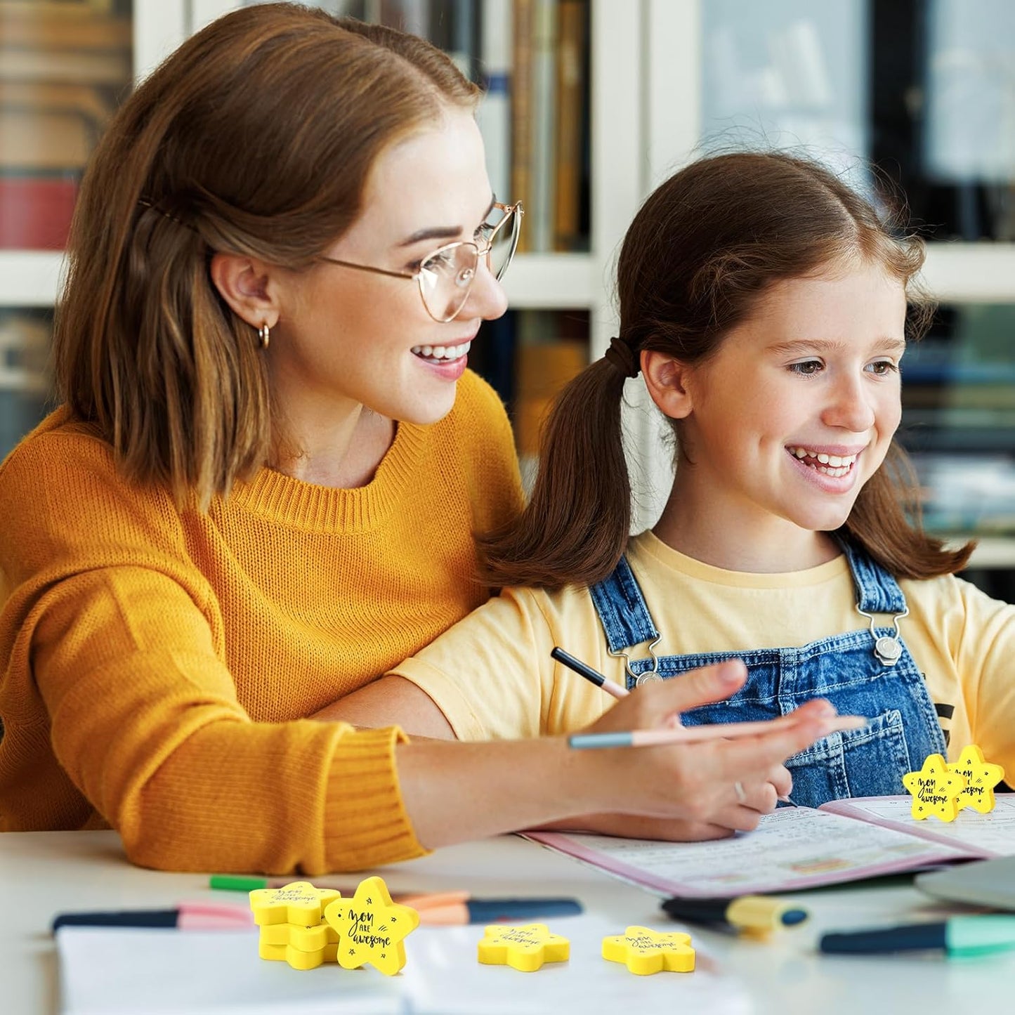 Spakon 25 Pcs Inspirational Star Erasers for Kids Bulk Cute Back to School Erasers 1.57" Fun Eraser for Classroom Prize You're A Star Yellow Motivational Gift for School Student Rewards