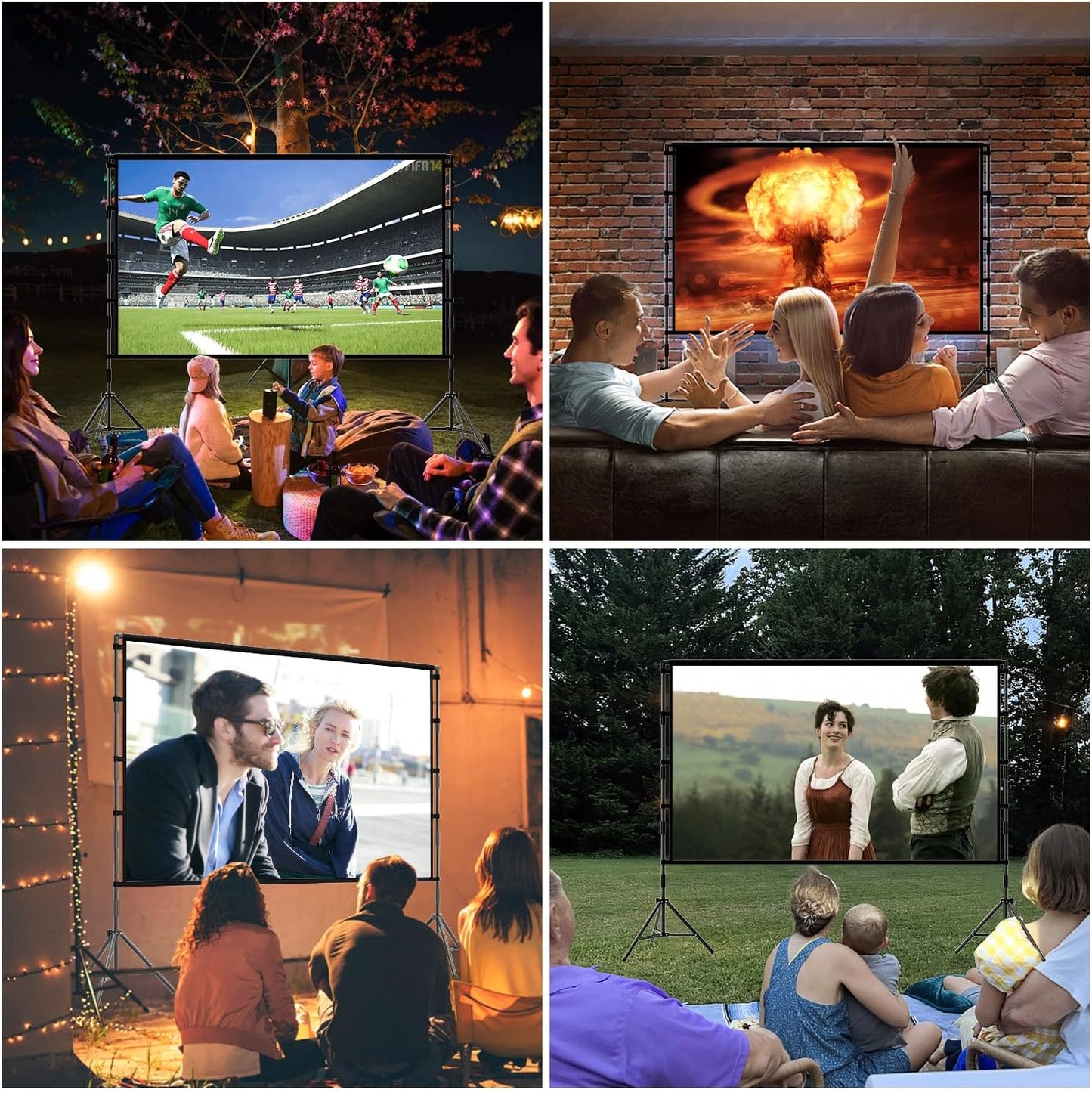 Projector Screen with Stand, TOWOND 100 inch Portable Projector Screen Black Backing, Indoor Outdoor Movie Screen 16:9 4K HD Wrinkle-Free Projection Screen with Carry Bag for Backyard Movie Night