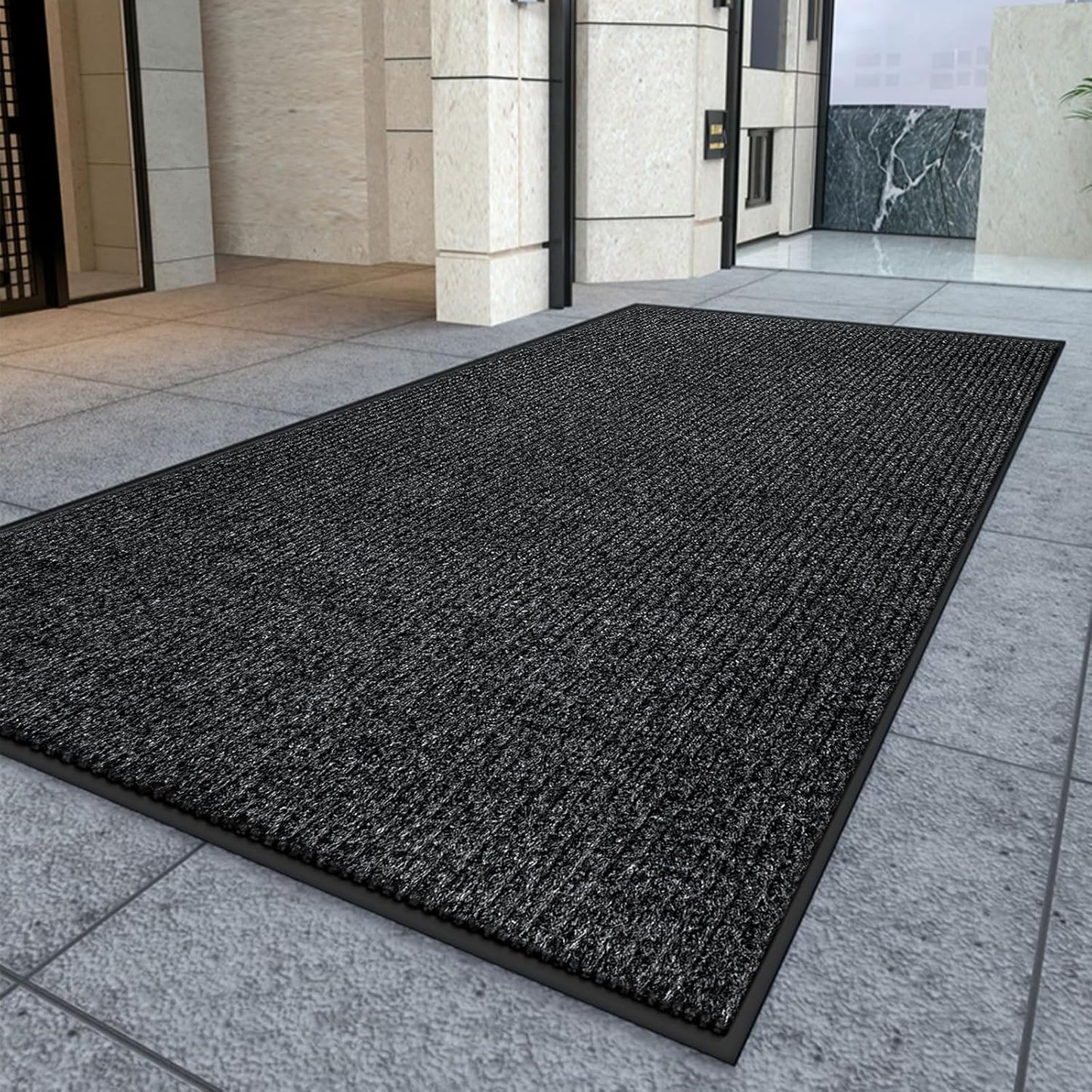 Kuyal Front Door Mat, 4'x8' Indoor Outdoor Entrance Mat, Commercial Floor Mats Inside Outside Entrance, Heavy Duty Durable Welcome, Rubber Backing Non Slip Outdoor Mats for Entryway,Black