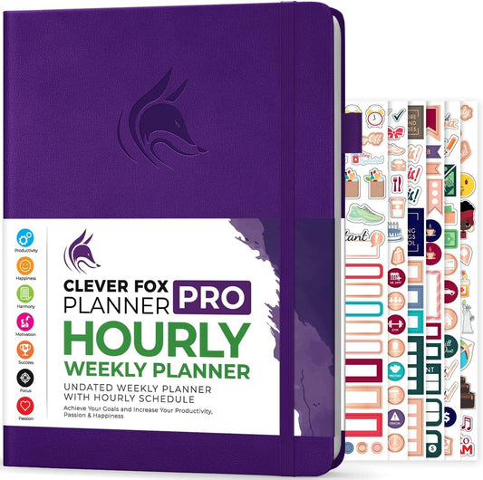 Clever Fox Planner PRO Schedule – Undated Weekly & Monthly Life Planner with Time Slots, Appointment Book & Daily Organizer, A4 (Purple)