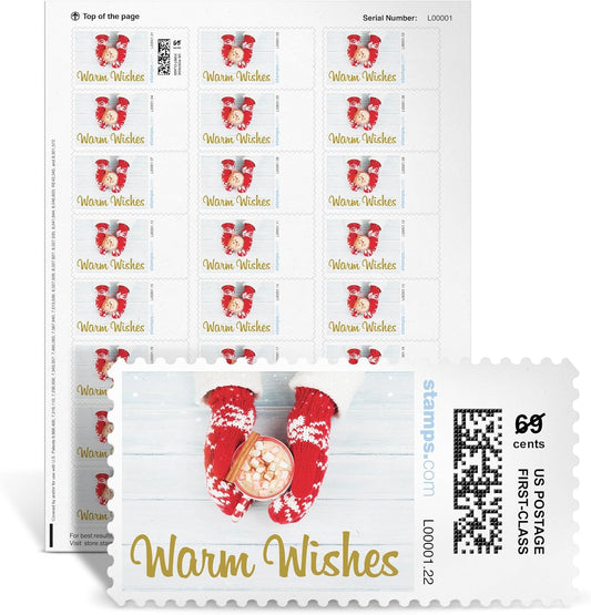Warm Wishes NetStamps 120-Pack (5 Sheets) Printable Postage Labels (Stamps.com Subscription Required) - Print Approved Postage - Inkjet & Laser Printers - Business, Personal, Home