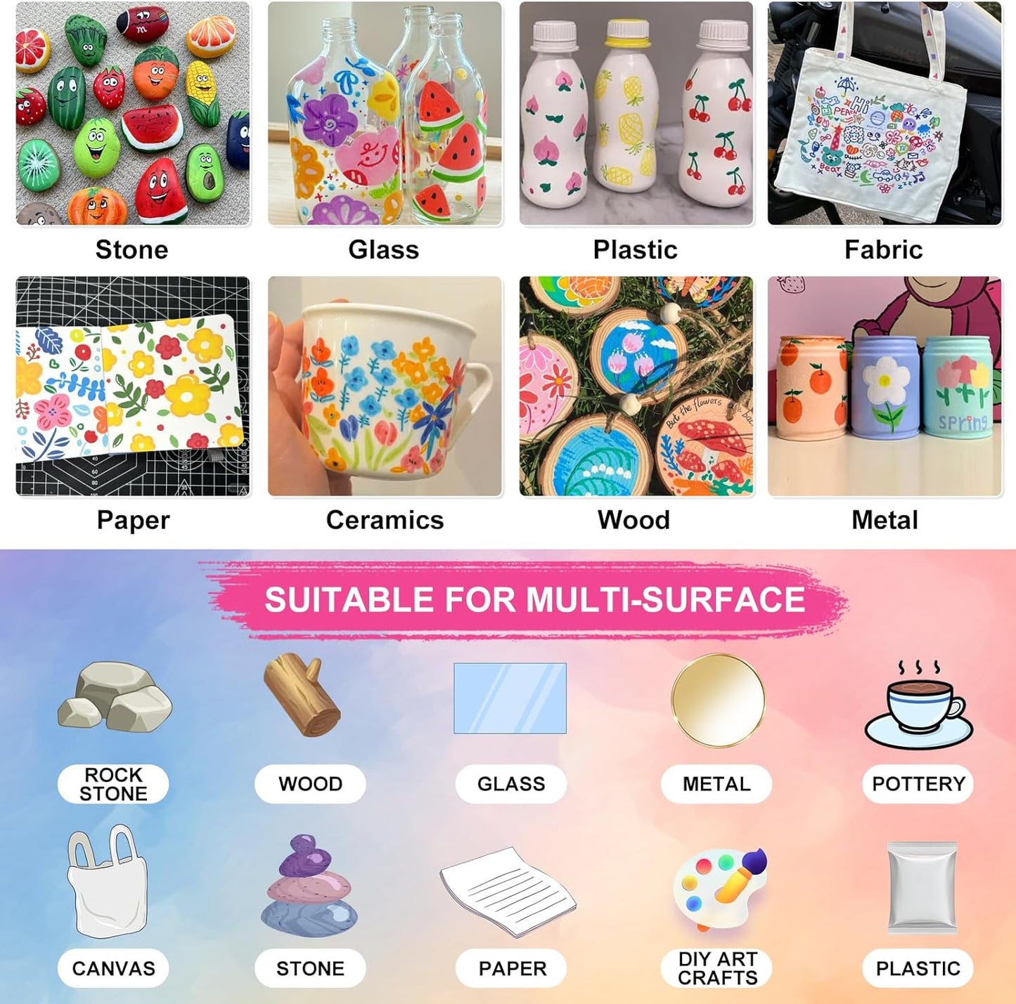 Paint Markers Paint Pens - 2 Pack Dual Tip Acrylic Permanent Marker (0.7mm & 3mm), Non-Toxic, Water-Based for Art Painting, Stone, Ceramic, Glass, Wood, Fabric, Metal, DIY Crafts (Pink)