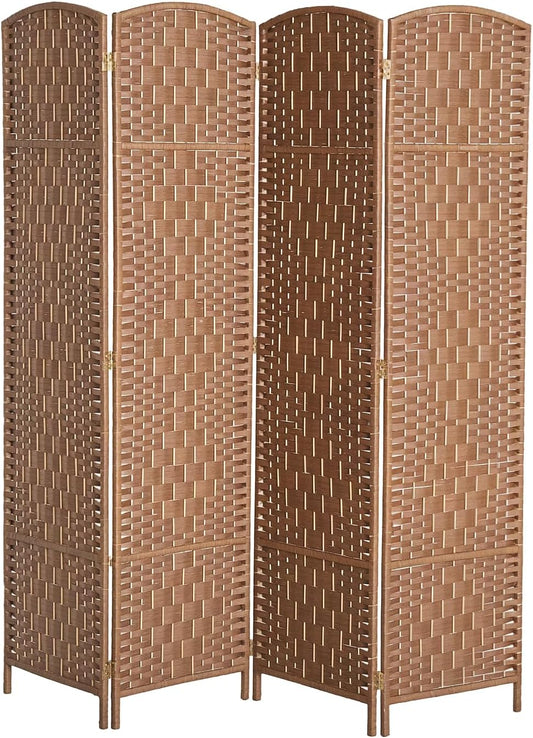 HOMCOM Room Divider 4 Panels Folding Privacy Screen 6FT Tall Portable Wicker Weave Partition Wall Divider for Bedroom Home Office, Natural Wood