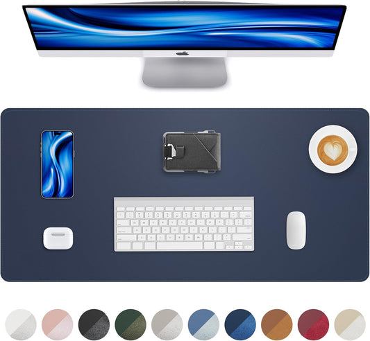 Leather Desk Pad Protector, Mouse Pad, Office Mat, Non-Slip PU Leather Blotter, Laptop Pad, Waterproof Writing Pad for Office and Home (Midnight Blue, 31.5" x 15.7")
