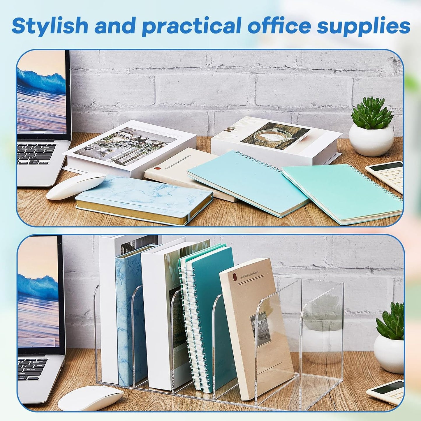 Suzile Clear Acrylic Magazine File Holder with Vertical Compartments Desk Organizer Book Rack for Desk Sorter Paper Folder Office Accessories(Clear,16.1 x 7.2 x 6.5 Inch)