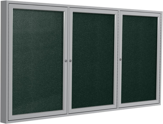 Ghent 48"x96" 3-Door Outdoor Enclosed Vinyl Bulletin Board, Shatter Resistant, with Lock, Satin Aluminum Frame - Ebony (PA34896VX-183), Made in the USA