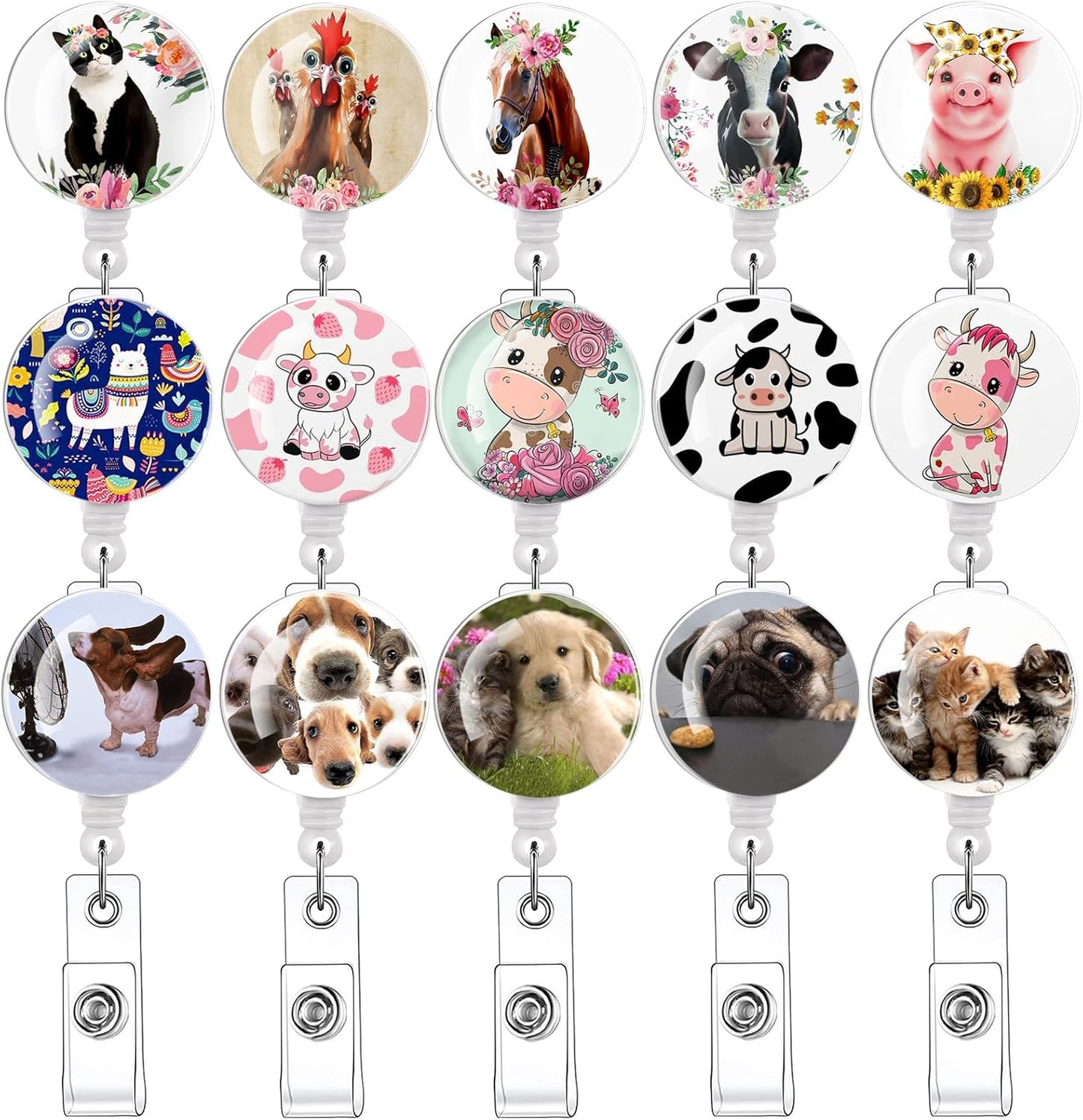 15 Pcs Funny Badge Reels Retractable Badge Holders,Id Badge Holder Retractable Clip,Cow Badge Reels