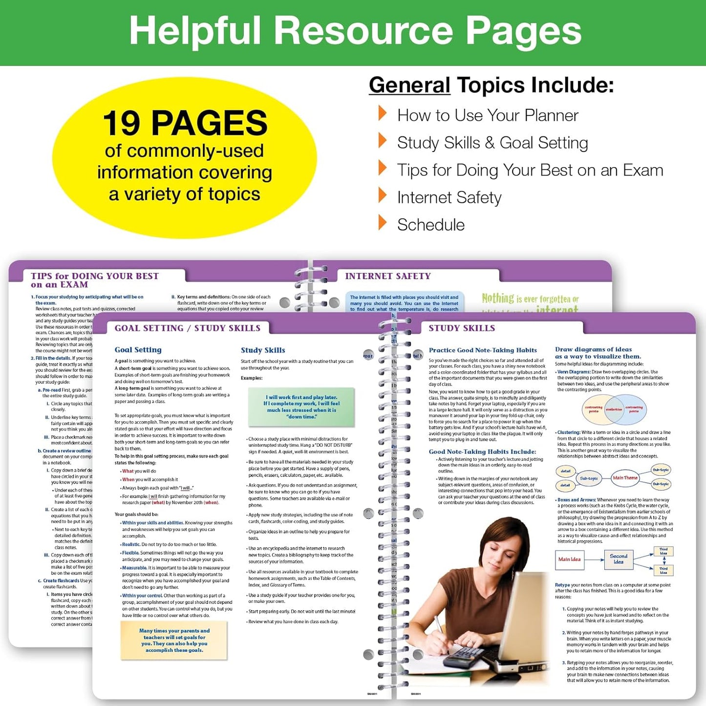 Global Datebooks Dated Middle School or High School Student Planner for Academic Year 2025-2026 Includes Ruler/Bookmark and Planning Stickers (Matrix Style - 8.5"x11" - Rainbow Silhouette)