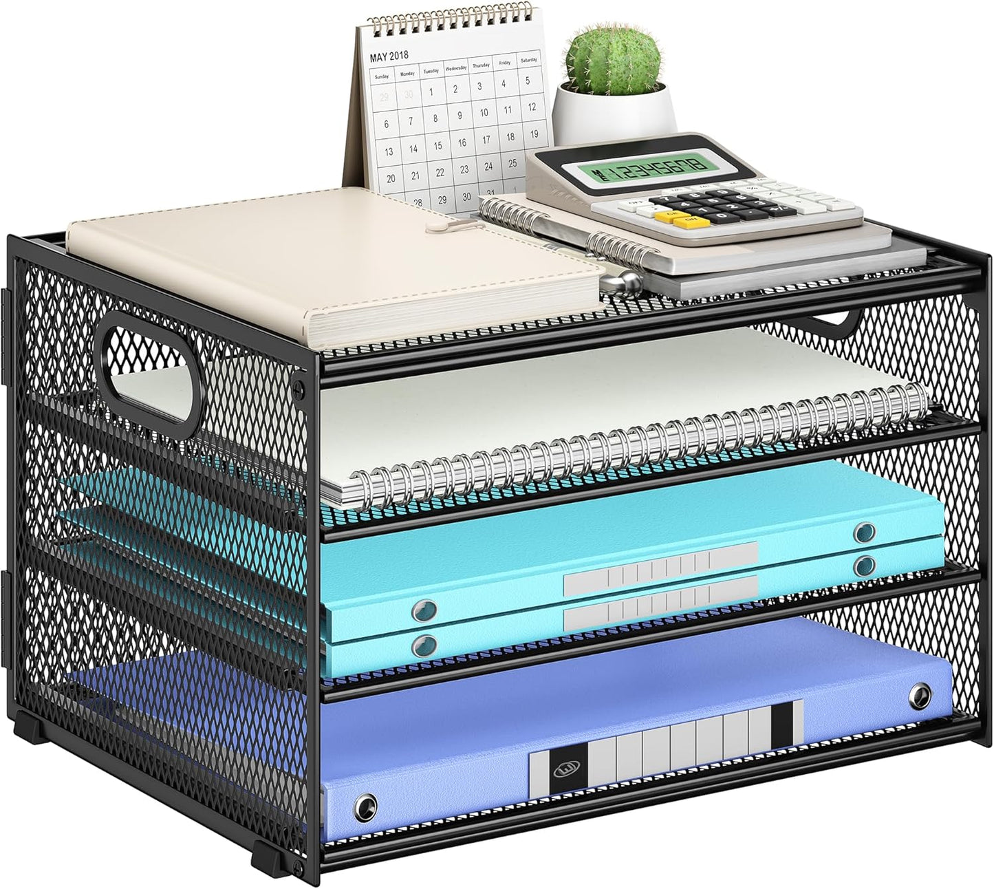 Subekyu Paper Letter Tray Organizer for Desk, Black Metal Mesh Desk File Sorter Organizer with Handle and 2 Sliding Trays for Home Office School Supplies Organization