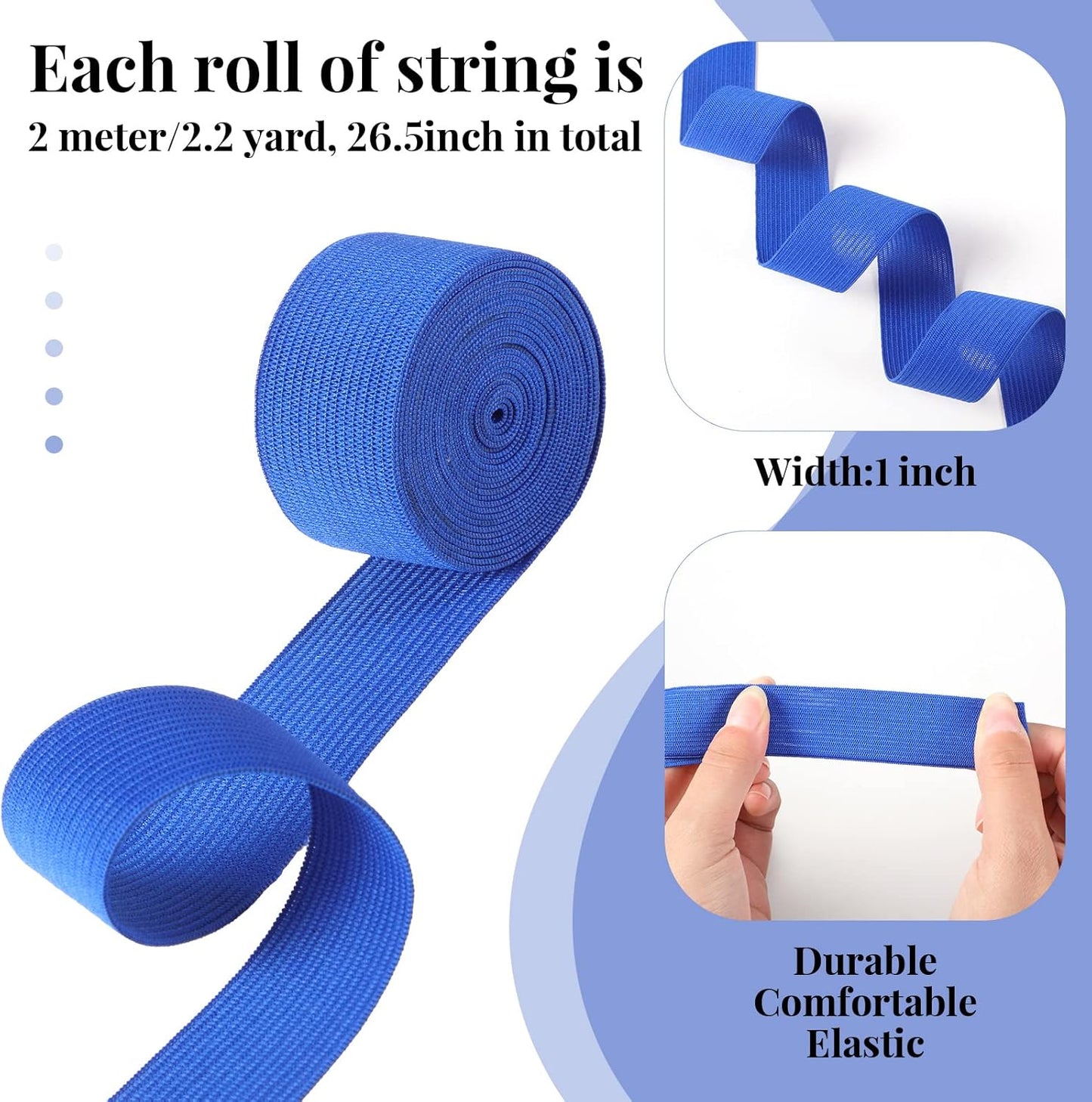 WILLBOND 12 Rolls Colorful Elastic Band Folding Elastic Cord Heavy Duty Stretch Band Knitted Flat Band for Sewing Crafts DIY Comforter Cuffs(1 Inch X 2.2 Yard,Dark Color)