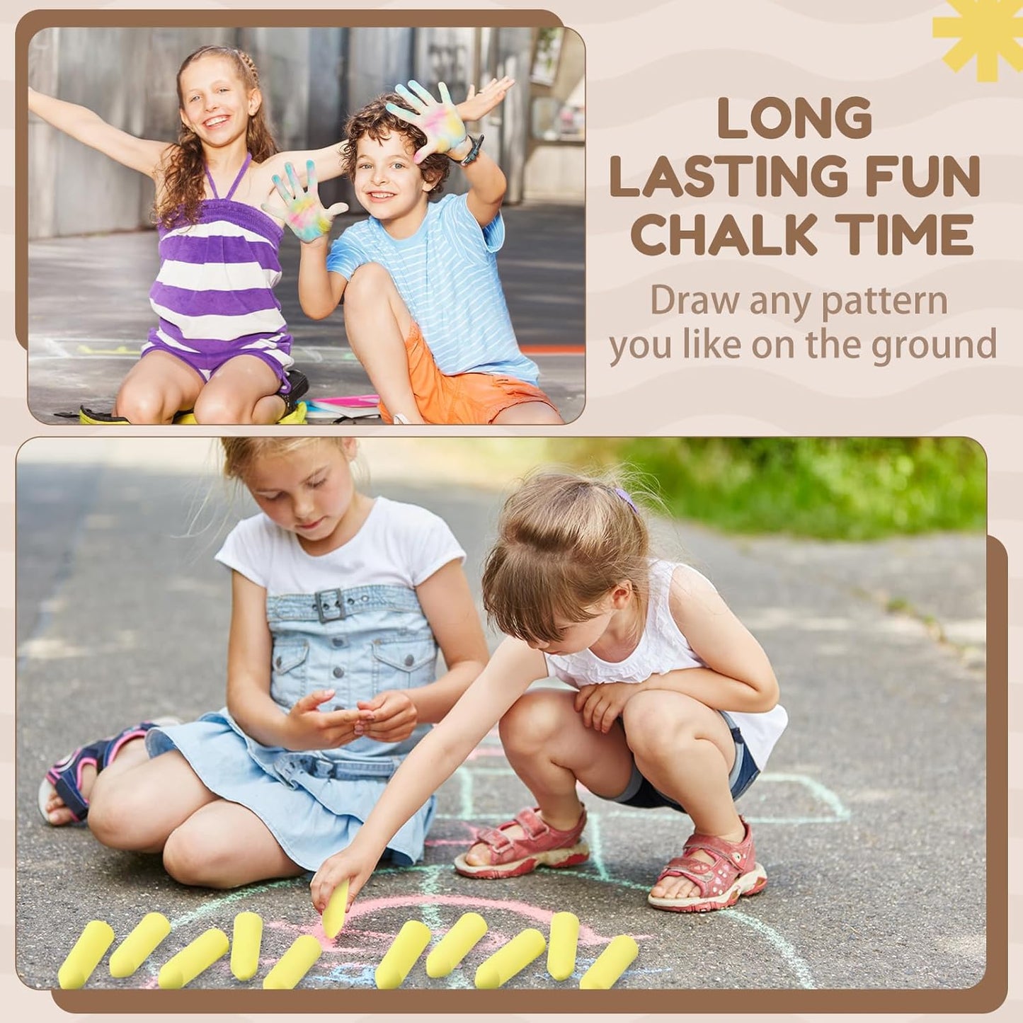 Fulmoon 40 Pcs Jumbo Sidewalk Chalk for Kids Outdoor Art Non Toxic Large Washable Street Chalk for Adults Drawing Painting Classroom(Yellow,Sharp Style)