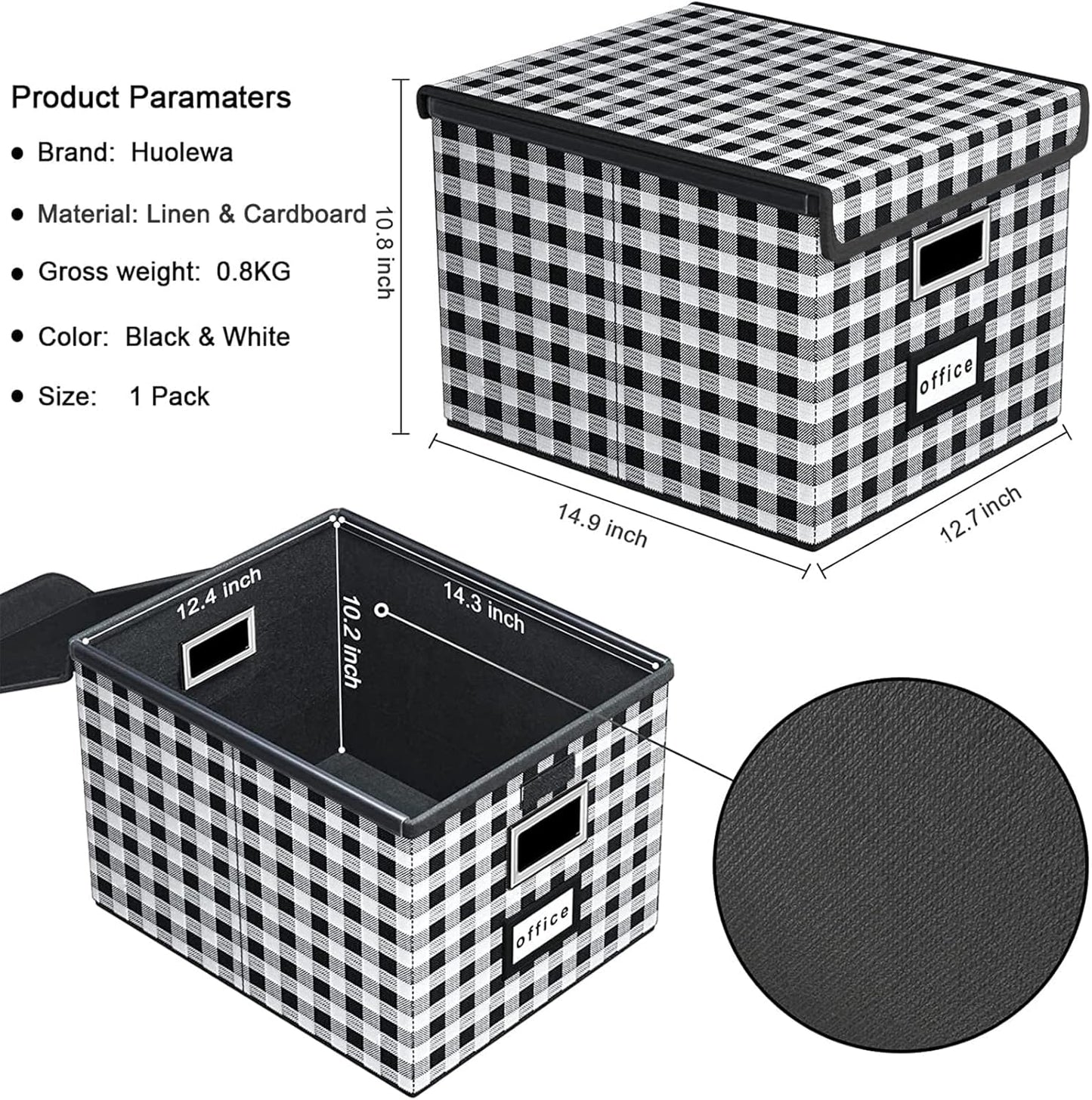 Huolewa Decorative Collapsible File Storage Organizer Boxes with Lids, Hanging Filing & Storage Boxes for Office/Decor/Home, Filing System for File and Folders Storag - (Black & White Lattice)