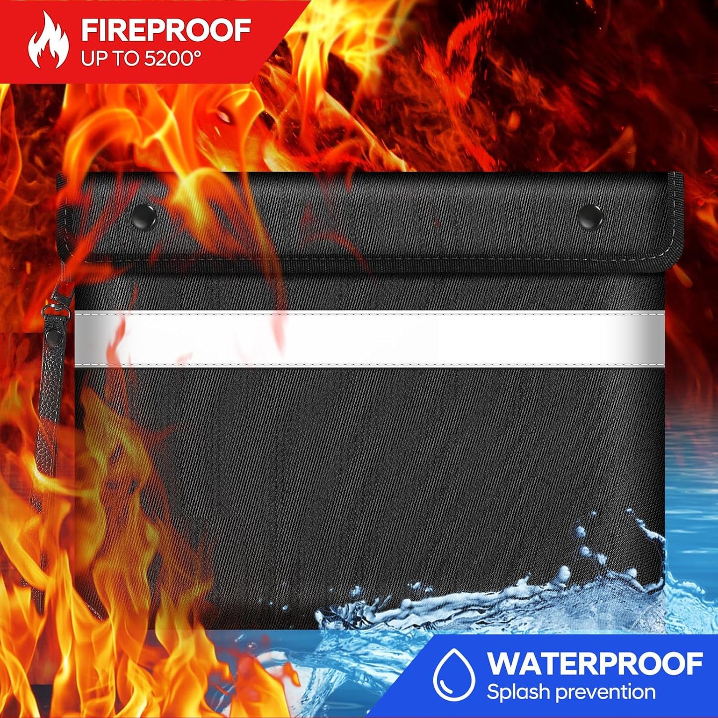 Fire Proof Bag for Documents 5200°F Heat Insulated,13.9” X 10.6”Fireproof Money Bag with Zipper,8 Layers of Protective Materials Waterproof Document Pouch for Cash,Valuables,Documents(Black)