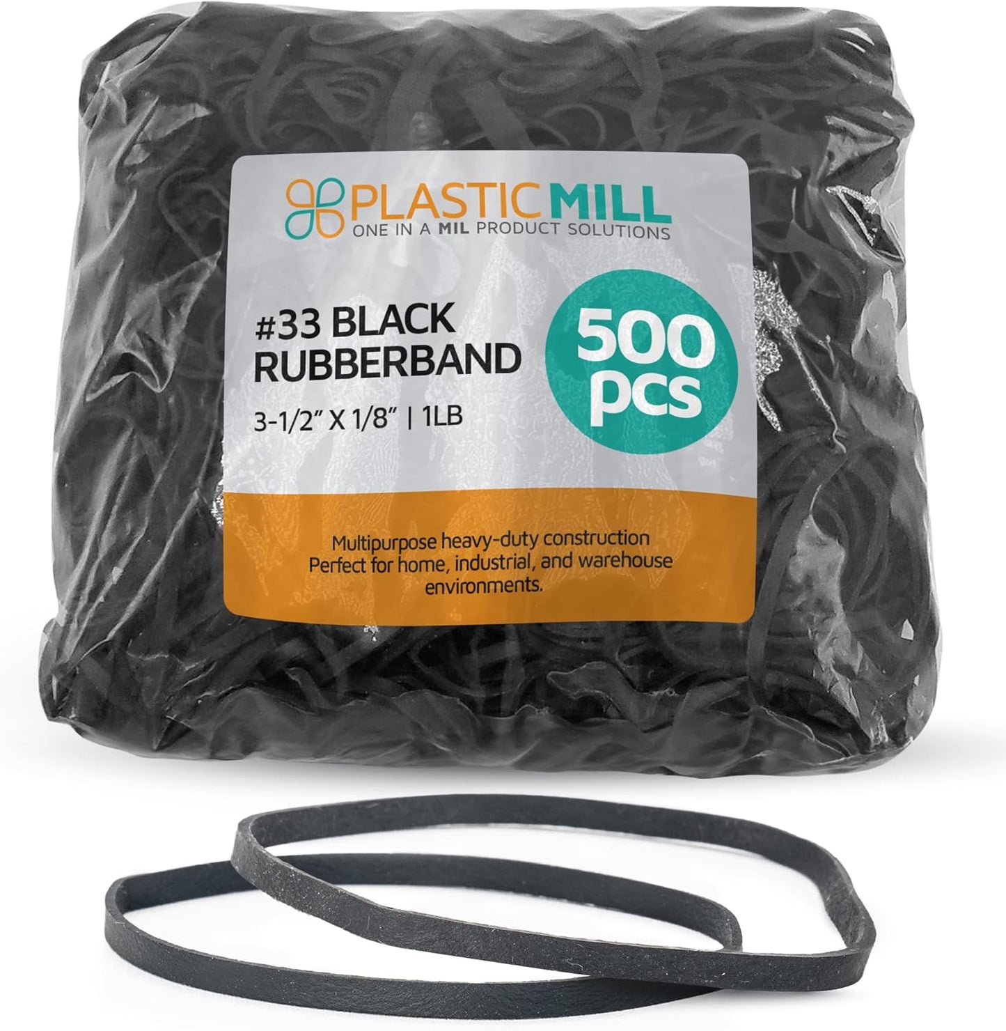 PlasticMill Black Rubber Bands Size 33 (3 1/2" x 1/8") - #33 Rubber Bands Office Supplies - Strong, Elastic Bands for Crafts, Balloon Garland, Cash, File Folders (500-Pack)