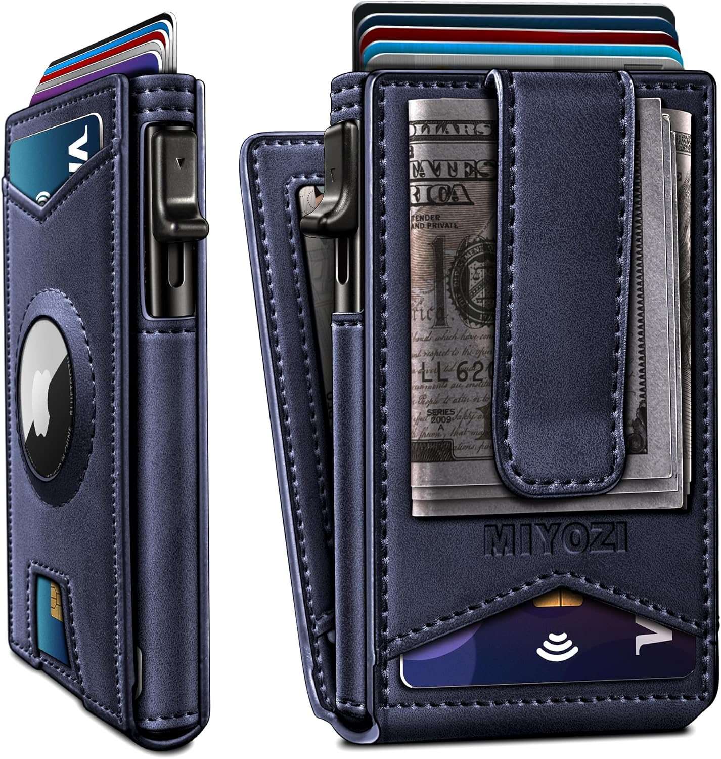 Airtag Wallet for Men,with Money Clip Gift Boxed,Slim Front Pocket Wallet RFID Blocking Metal Case Smart Pop-up Credit Card Holder in Magnetic Leather Flip