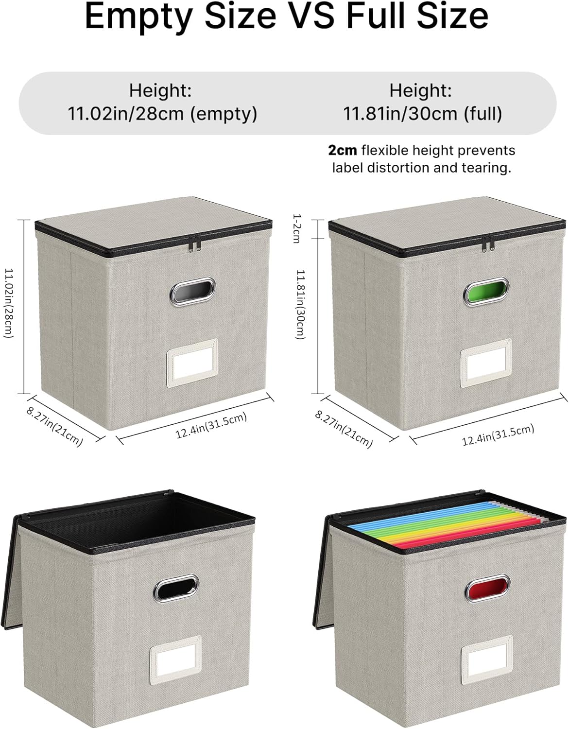 Oterri File Organizer Boxes with Lids, File Box with Mesh Pockets, Document Organizer Box for Letter Size Folders, Zippers Important Document Organizer (Beige, Small-2 Pack Without Folders)